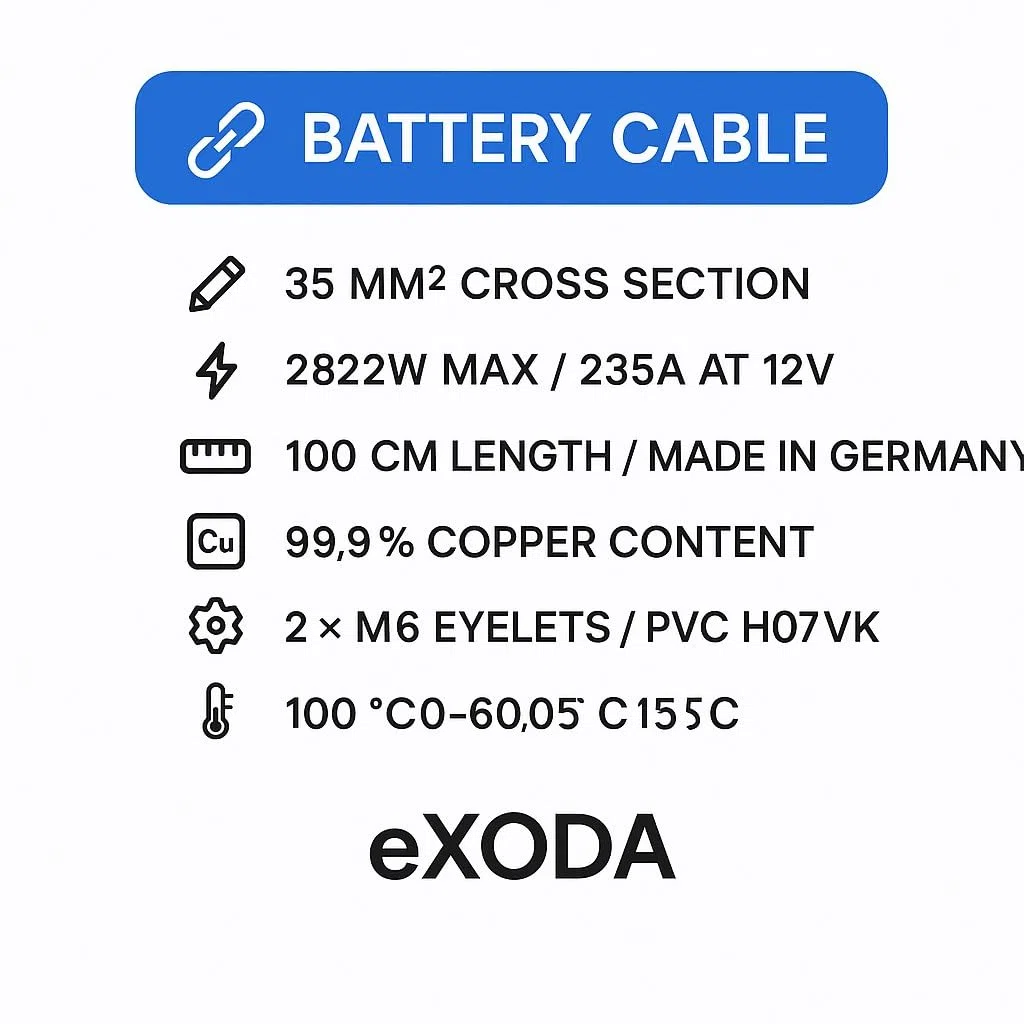 Exoda Cavo Batteria Set 35 mm² 100cm con capocorda M6 Rosso Nero per Auto Barca Moto alta flessibilità 99 percento rame per trasmissione energetica affidabile in sistemi 12V