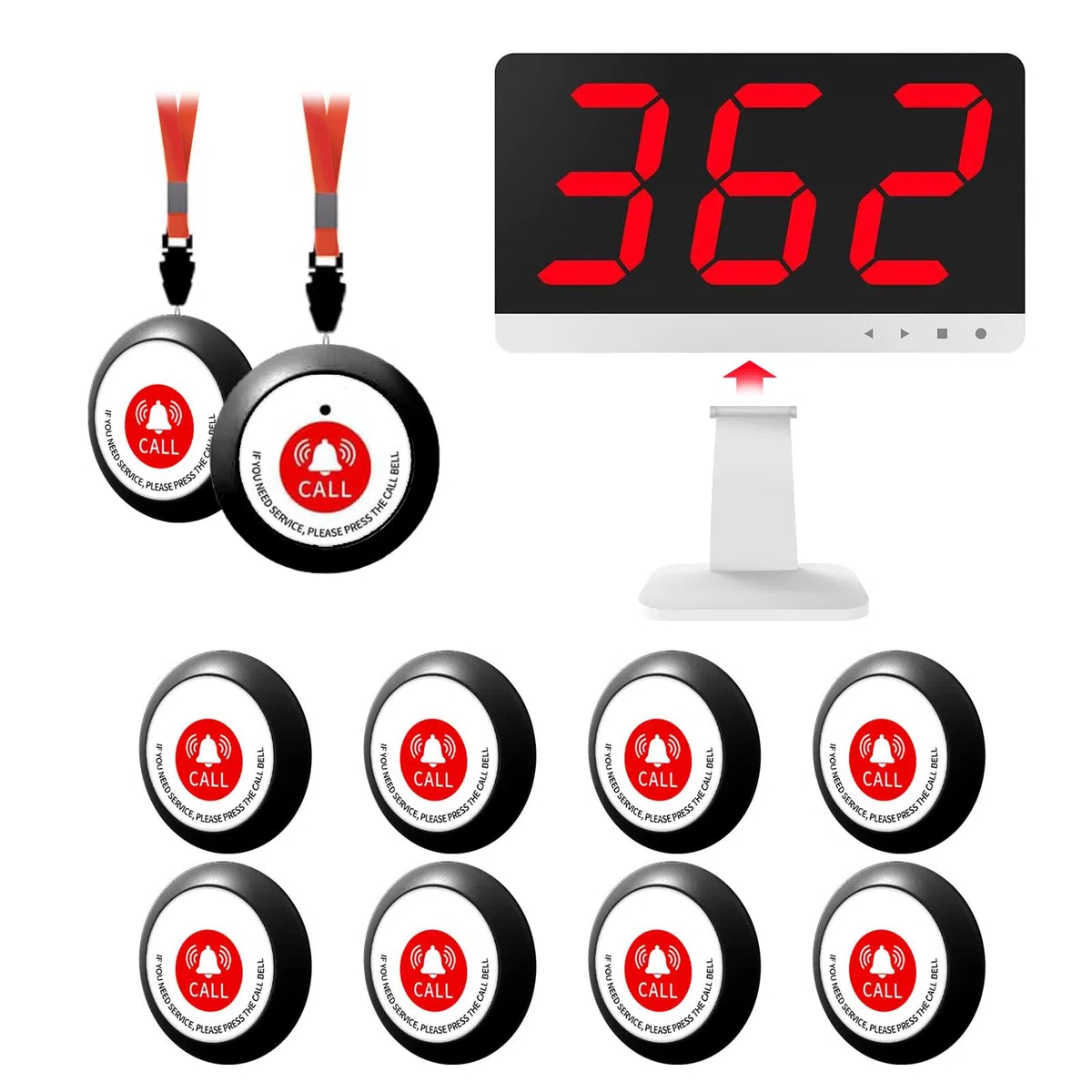 Cercapersone wireless con 10 pulsanti di chiamata di emergenza impermeabili – 300 m, sistemi di allarme medico per anziani con 1 ricevitore display per casa clinica infermieristica stazione