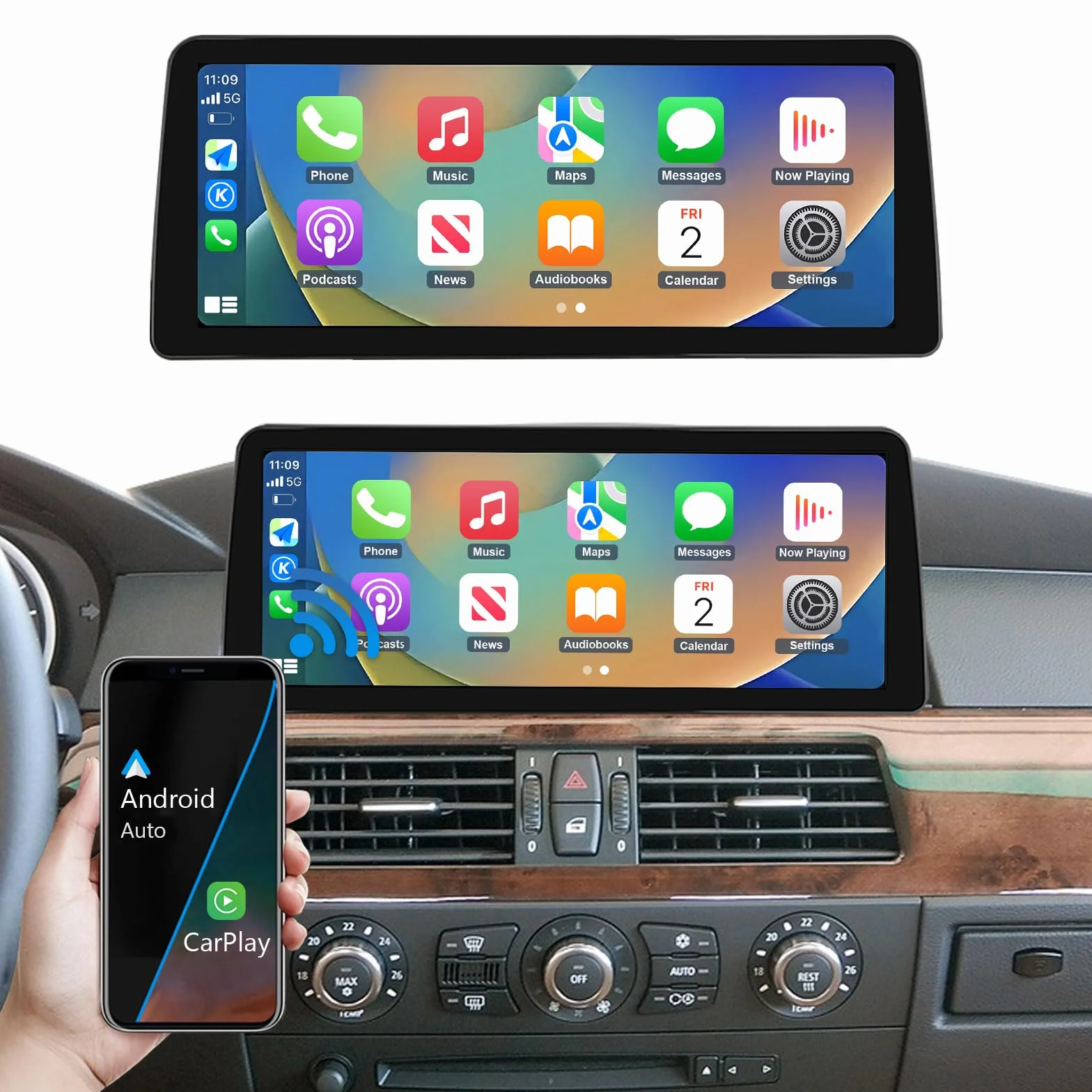 Road Top Autoradio CarPlay 12,3" per BMW Serie 5 E60 E61 con CCC 2003-2008 | Schermo Touchscreen ultrasottile Linux HD IPS, CarPlay senza fili, Android Auto, MirrorLink, Navigazione, Autoradio Bluetooth