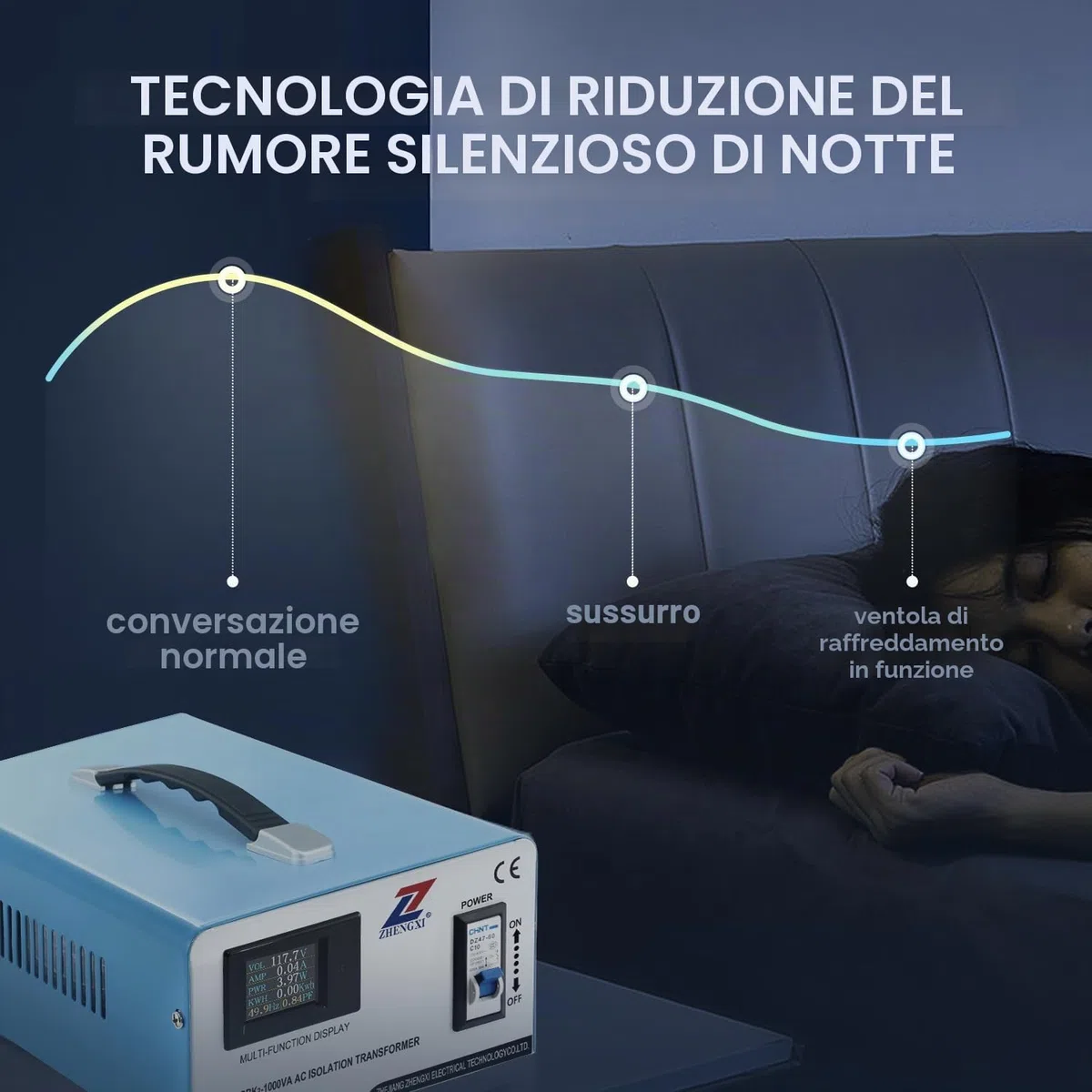 ZHENGXI ELECTRIC Trasformatore di separazione 230 V, trasformatore da 1000 W, display HD, senza Nose, 2 prese di uscita
