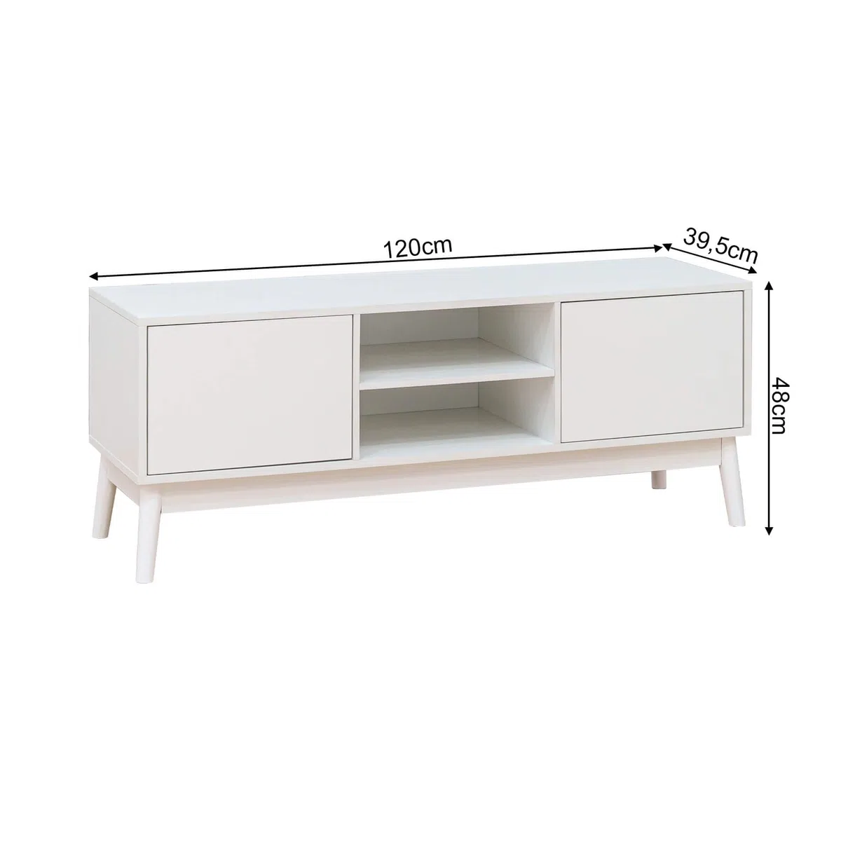 Rebecca Mobili Mobile Porta Tv, Credenza Bassa per Salotto, Bianco, Truciolato Nobilitato, con 2 Ante e 2 Ripiani, con Foro Passacavi - Misure HxLxP: 48 x 120 x 39,5 cm - Art. RE7066