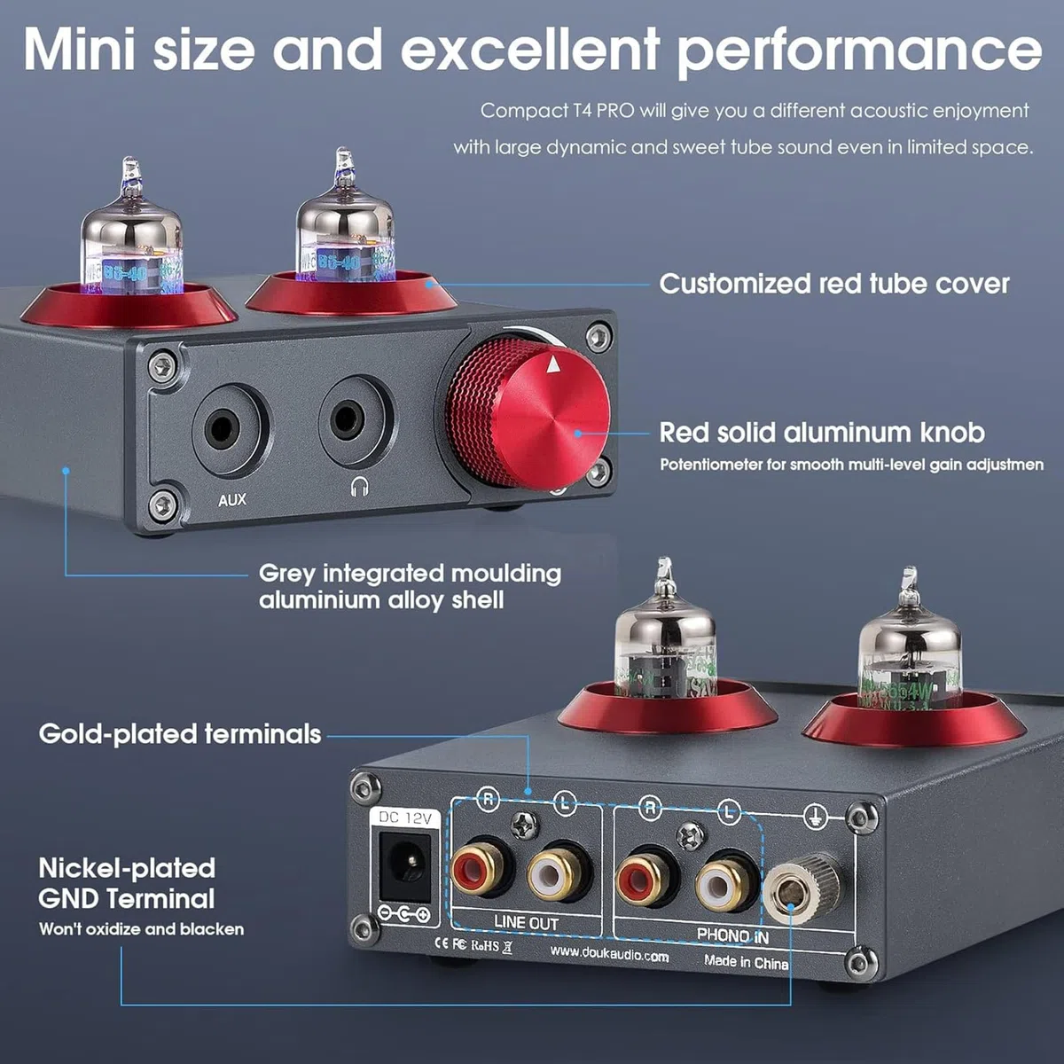Preamplificatore audio, mini tubo a vuoto Phono preamplificatore, suono retrò per giradischi, telefono, PC, MP3, TV, stereo domestico, amplificatore per cuffie