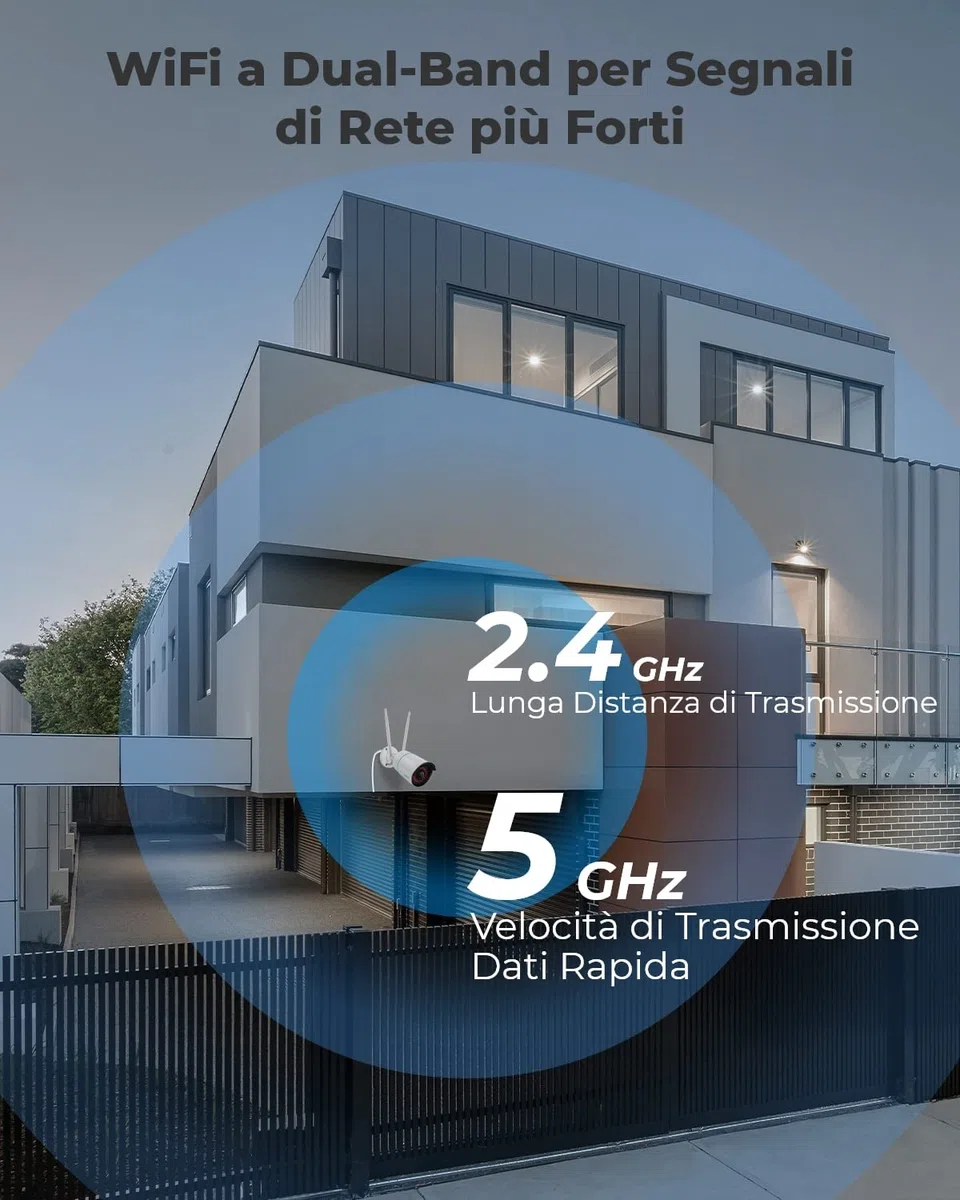 Reolink 5MP Telecamera Wi-Fi Esterno con WiFi 2,4/5 GHz, IP Camera con Rilevamento di Persone/Veicoli/Pet, Visione Notturna a Infrarossi, Slot per Scheda microSD, Impermeabile, Time-Lapse, RLC-510WA