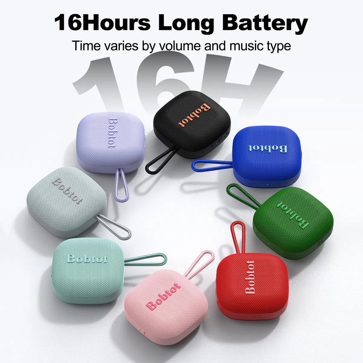 Bobtot Altoparlanti Bluetooth portatili, wireless, IPX7, impermeabile, mini altoparlante da doccia con suono stereo forte, 16 ore di riproduzione, bassi ricchi, TWS, microfono integrato, dimensioni