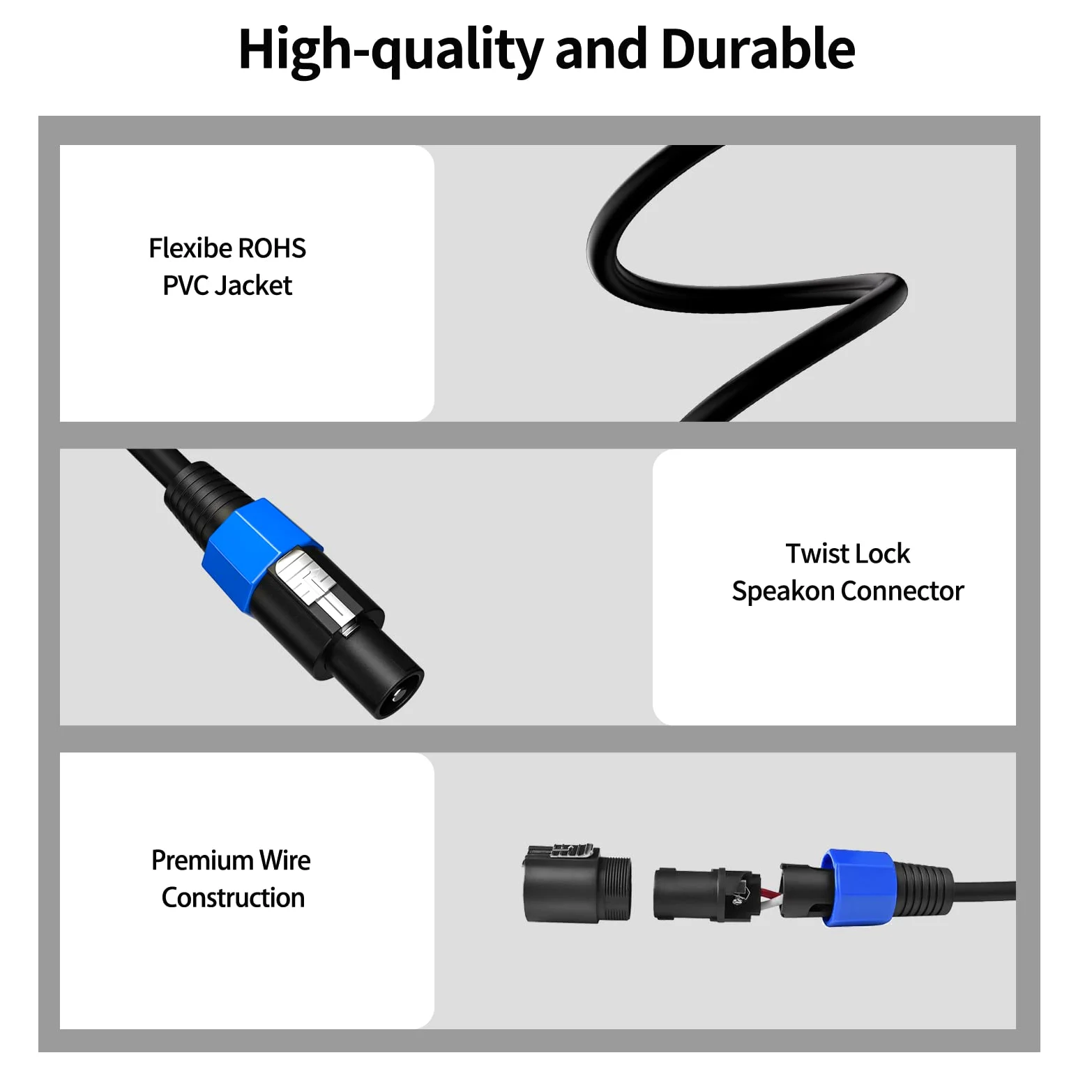 Cavo audio da Speakon a Speakon da 25 piedi, cavo audio professionale da 12 AWG, con serratura a torsione