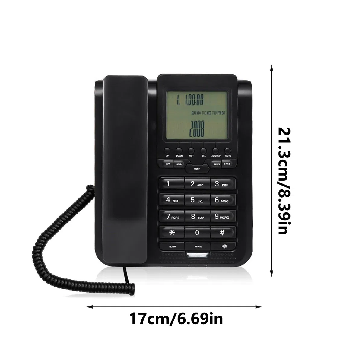 Backlits - Telefono fisso LCD con memoria e tastiera sovradimensionata per persone anziane con problemi di vista e retroilluminazione LCD regolabile