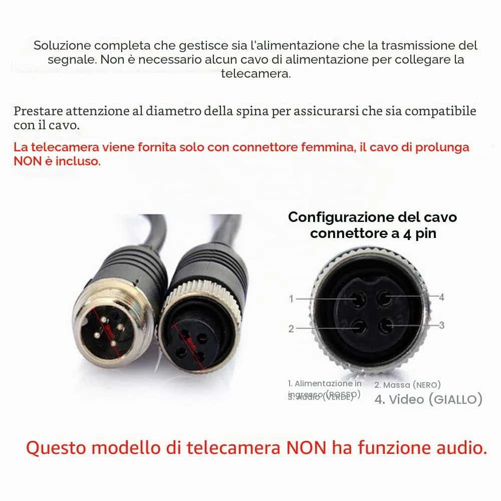 Telecamera Posteriore Camecho 4 pin 18 IR per visione notturna impermeabile Auto Fotografica+ 10 m cavo per Bus/camion/rimorchi/Caravan/camper Retromarcia Fotocamera 12V-24V