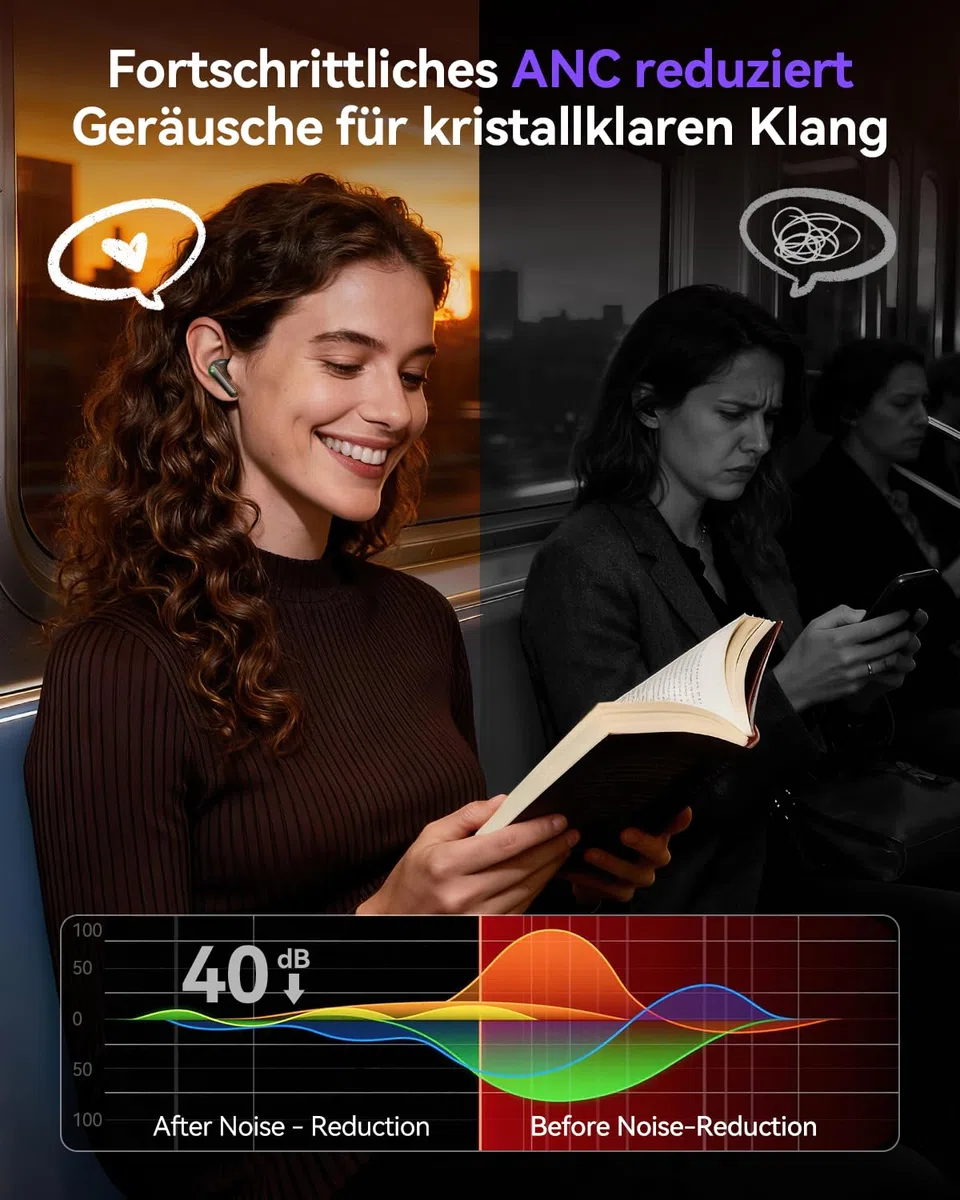 Cuffie wireless Bluetooth 5.4, auricolari in-ear con display touch screen, microfono ANC & ENC, 5 modalità EQ, suono stereo HiFi, 48 ore di riproduzione, impermeabilità IPX7, per iPhone e Android