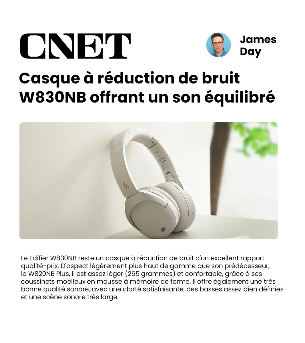 Edifier W830NB - Cuffie wireless Over Ear con -45dB ANC, batteria 94 ore, LDAC Hi-Res, audio spatial, ricarica rapida, Bluetooth V5.4, colore: Nero