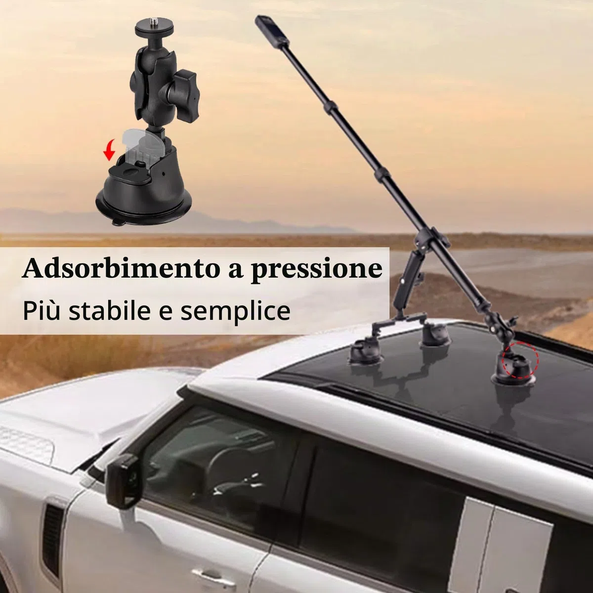 Set Di Supporto Per Auto Con Tripla Ventosa, Supporto Per Auto Con Tripla Ventosa E Morsetto Per Insta360 Gopro Akaso Action Camera Supporto Per Selfie Stick Retrattile Da 28-112 Cm Con Braccio Magico