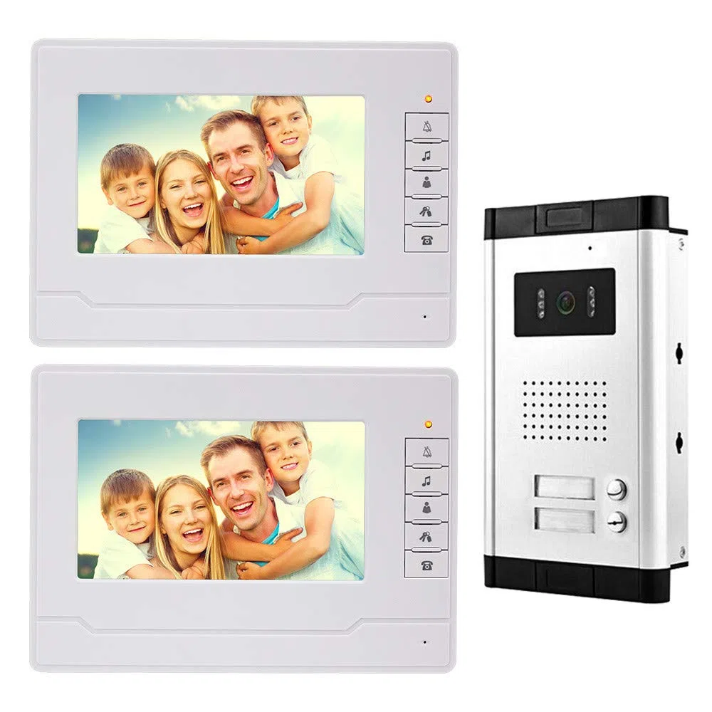 Videocitofono campanello citofono Kit sistema 7 pollici chiaro display IR Solo movimento porta visione notturna campanello 2 monitor per casa/appartamenti