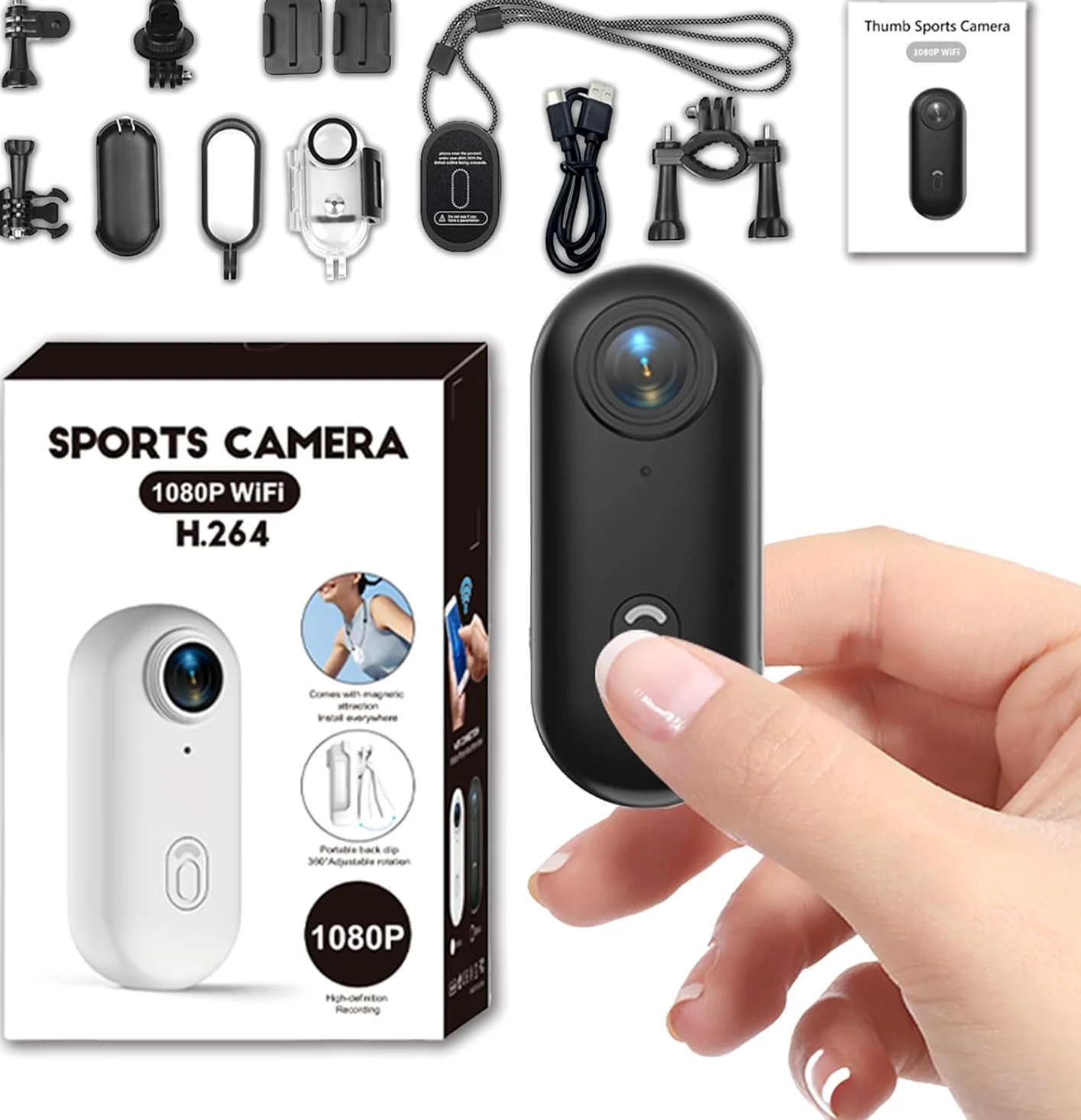 TKMARS Mini Action Cam WiFi 1080P Full HD, Action Cam Moto Impermeabile 30M con Supporto Magnetico, 120° Grandangolo, App Controllo, per Moto/Bici/Subacqueo/Sport Estremi (Nero)