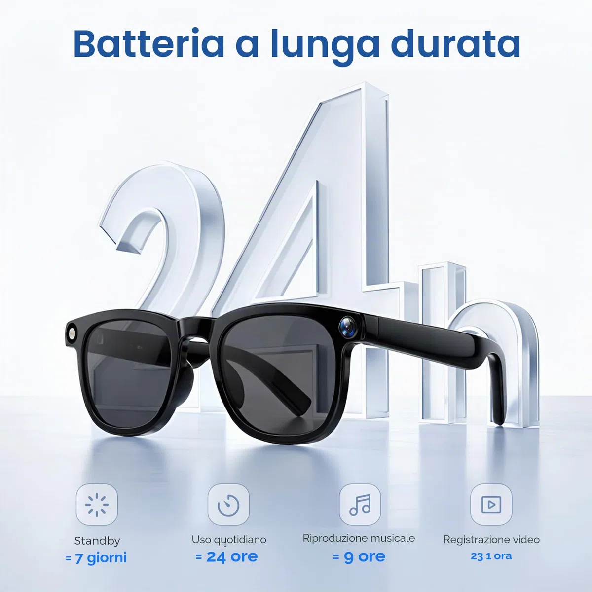Occhiali Intelligenti AI,Equipaggiati con Fotocamera 8 Megapixel e ChatGpt,Supporta Registrazione Vivavoce Bluetooth 5.3,Traduzione in Tempo Reale da IA