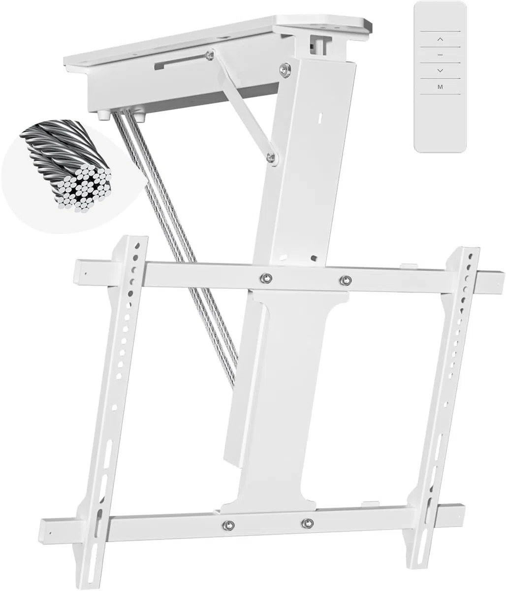 XINYAO Supporto TV elettrico da soffitto con telecomando, supporto motorizzato per TV a soffitto ribaltabile per schermi piatti e curvi da 32-70 pollici, compatibile VESA, resistente alle intemperie