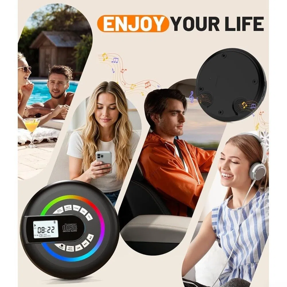 Lettore CD senza fili da 2000 mAh per batteria da viaggio (nero) | 5.3, segnale stabile, doppio streaming wireless, facile accoppiamento con telefono cellulare