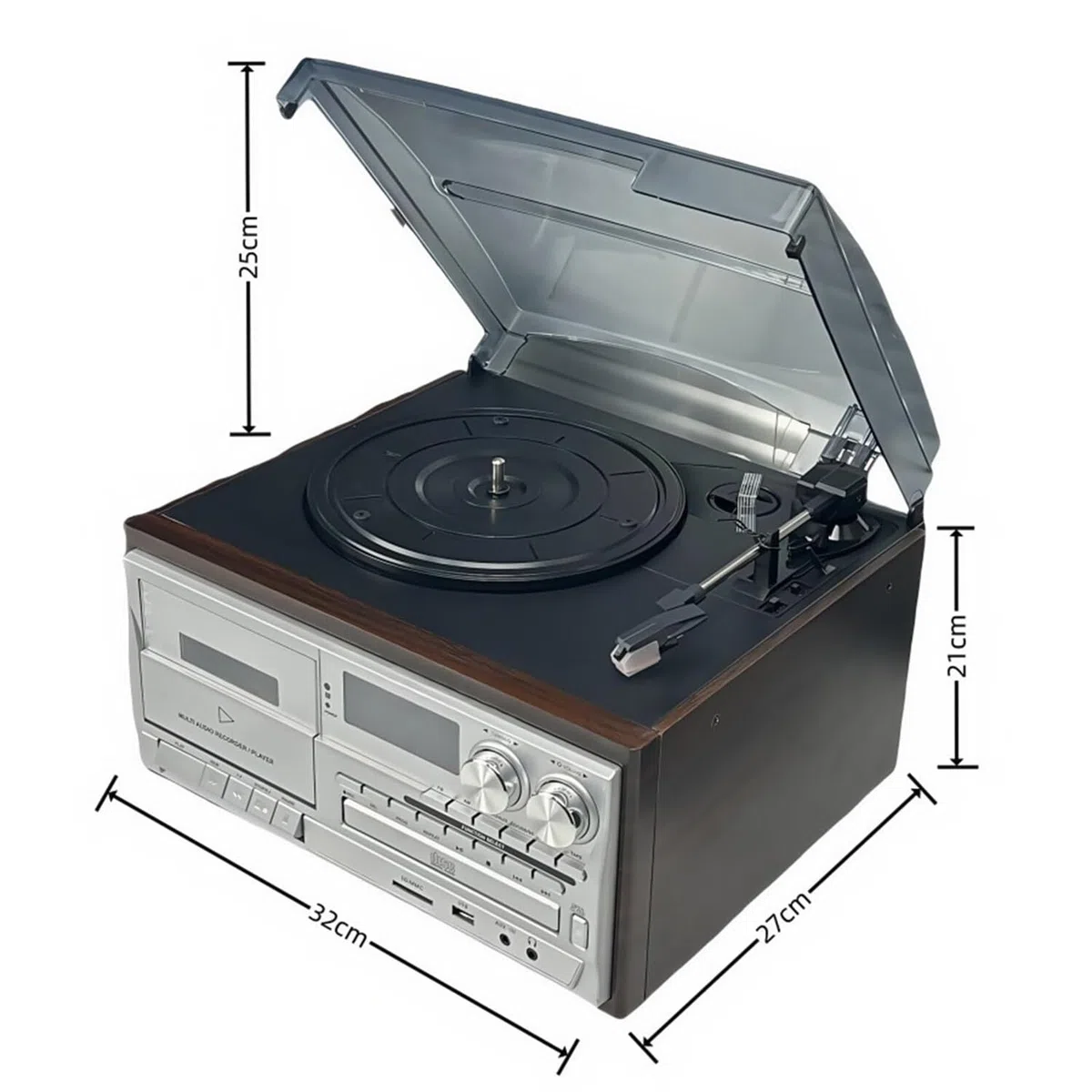 Giradischi multifunzione con Bluetooth, telecomando, CD, cassette e altoparlanti per dischi in vinile in ufficio o soggiorno