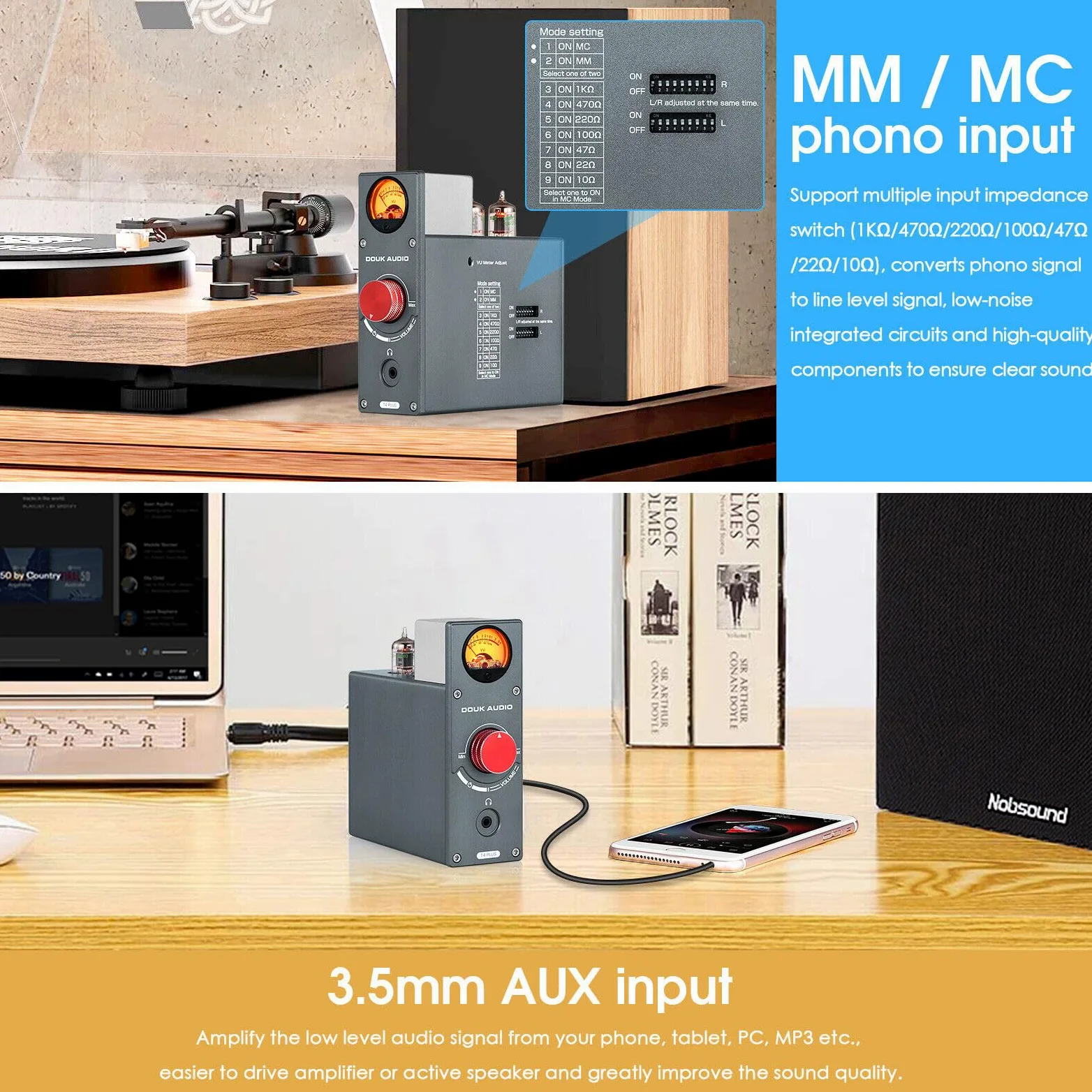 Nobsound Douk Audio JAN5654 T4 PLUS HiFi Tubo valvola preamplificatore phono MM/MC per giradischi mini preamplificatore stereo cuffie amplificatore con contatore VU
