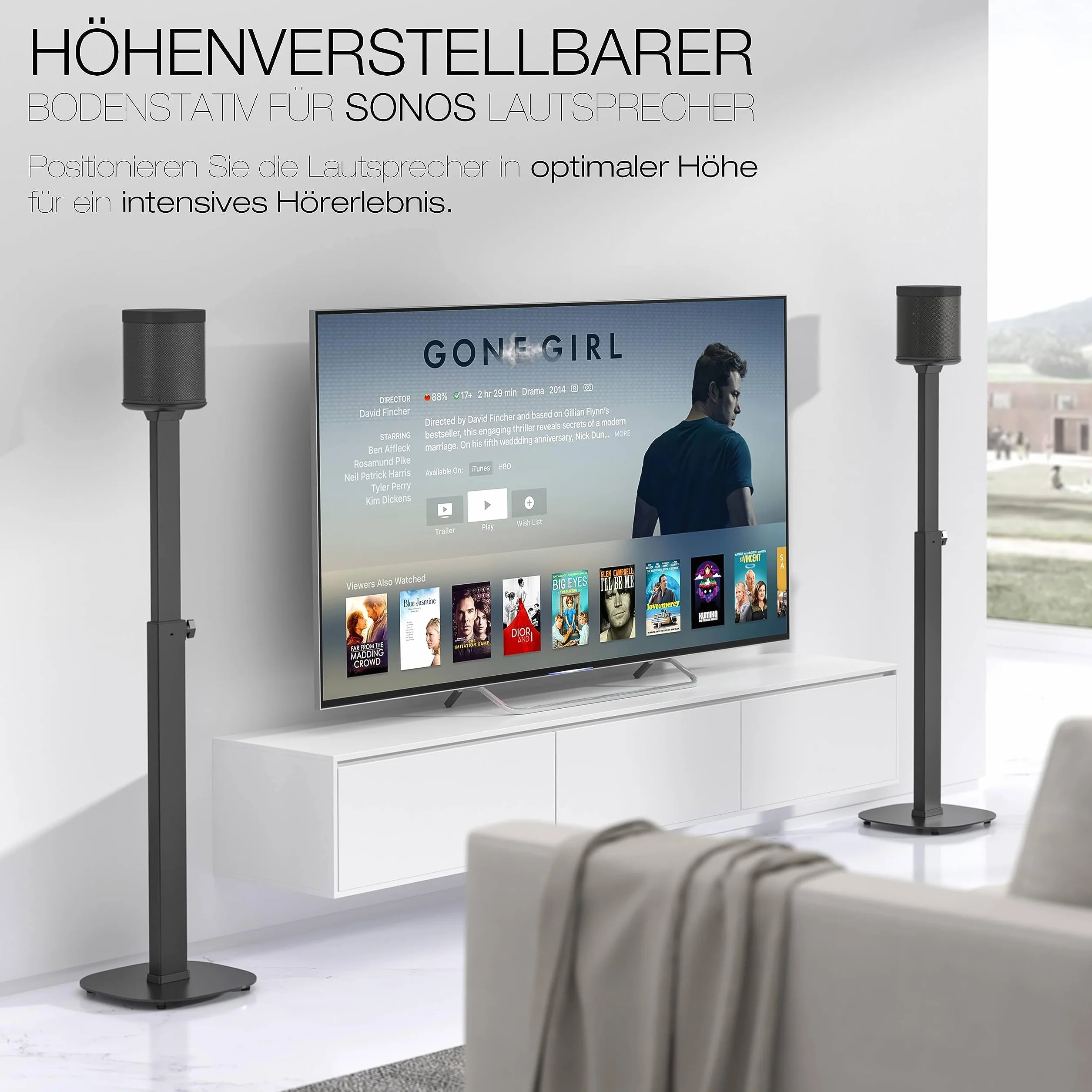 RICOO Supporto per Altoparlanti LH073 Supporti da terra per casse acustiche Supporto da Pavimento per SONOS ONE (SL) Stabile Stand con Gestione Cavi Integrata 1182 x 265 x 265 mm 1 pezzo Nero