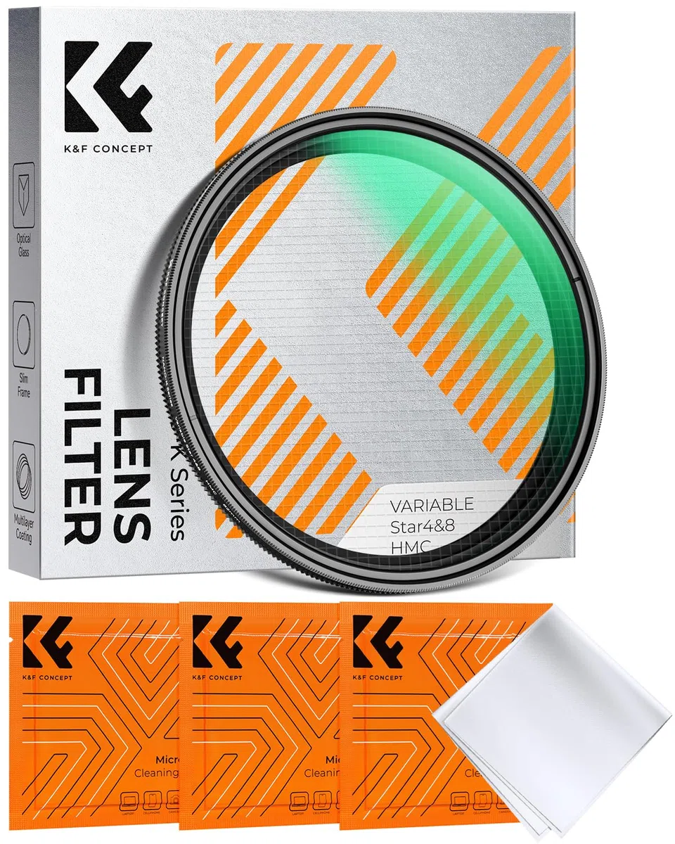 K&F CONCEPT Nano-Klear Filtro a Stella Variabili 82mm, Filtro a Stella 4/8 Punti Filtro a Effetto Scintillante in Vetro Ottico con 3pcs Panno di Pulizia per Obiettivi da 82mm