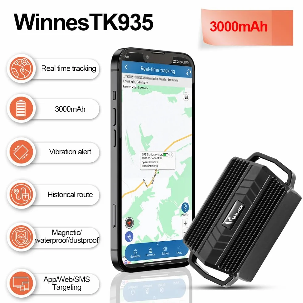 Winnes Localizzatore GPS con Colletto per Cani, Caccia, Mucca, Cavallo, Pecora, Cammello - IP66 Impermeabile, Portata Illimitata in Tempo Reale Senza Abbonamento per Grandi Animali (TK935)