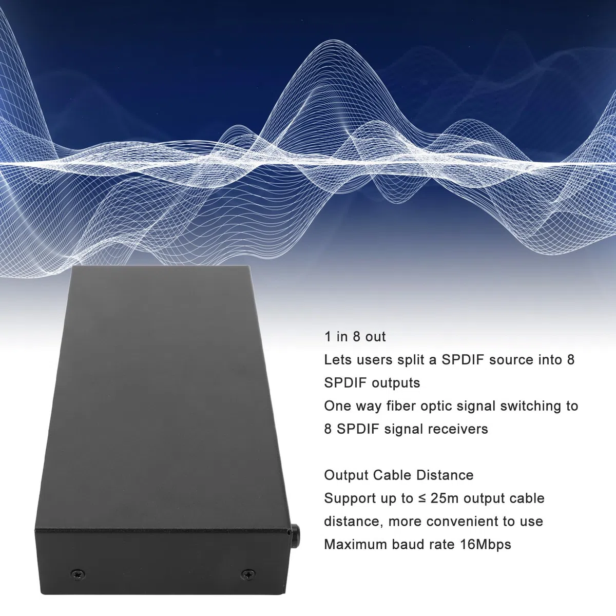 ASHATA Splitter Ottico Digitale FT18 1 in 8 Uscite, Splitter Audio in Fibra Ottica Toslink SPDIF per Lettore CD, Lettore DVD, Ricevitore, Supporto LPCM2.0 (Spina europea)