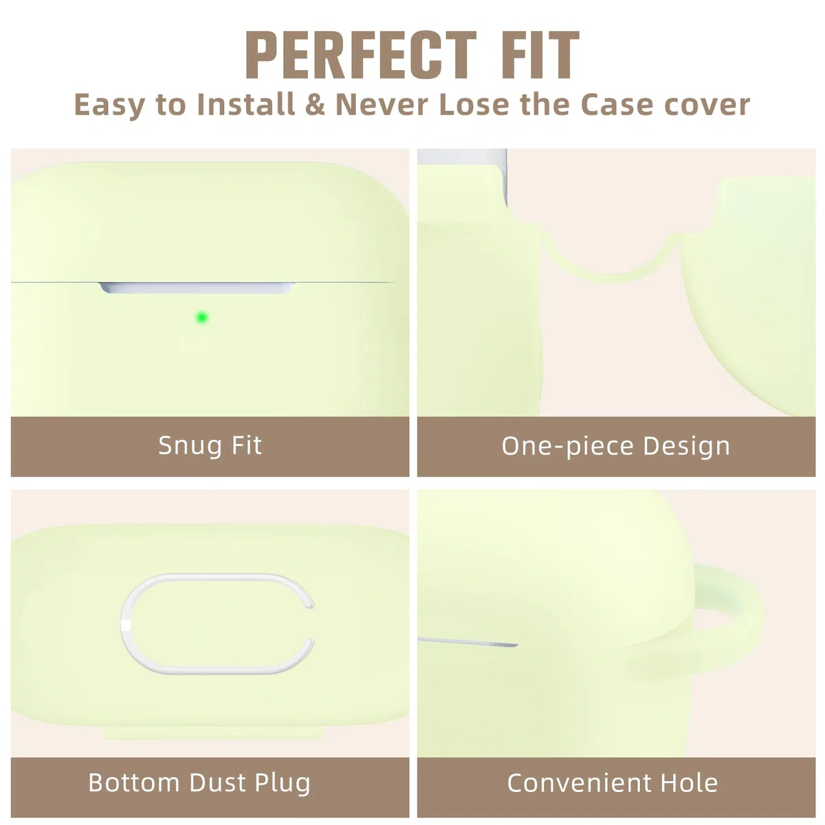 Hamile Custodia protettiva per AirPods Pro, in silicone, antiurto, per Apple Airpod Pro 2019, con portachiavi, giallo, verde, verde notte