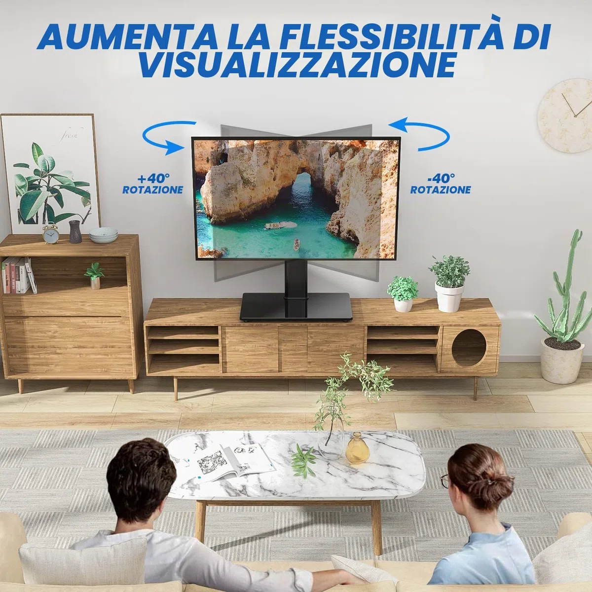RFIVER Supporto TV da Tavolo Piedistallo Universale per 23 a 43 Pollici Televisori, Base Girevole per TV Regolabile in Altezza per TV LCD/LED/OLED/Plasma/curvo fino a 30 kg