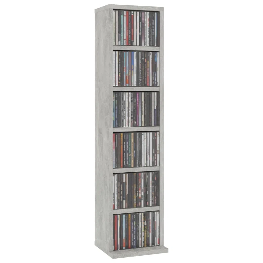 Porta CD a Colonna, Mobile Porta CD Grigio Cemento 21x20x88 cm in Legno Multistrato (7,72KG)