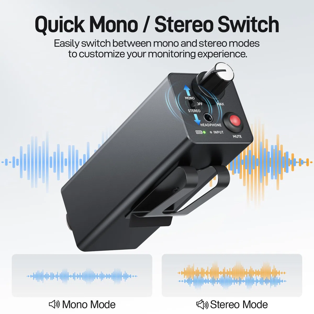 MELONARE Amplificatore per cuffie con monitor in-ear cablato portatile XLR TRS WM-1 | Modalità Mono/Stereo, One-Touch Mute, Ingressi XLR/TRS, Monitoraggio cablato portatile per batteristi, band e studio
