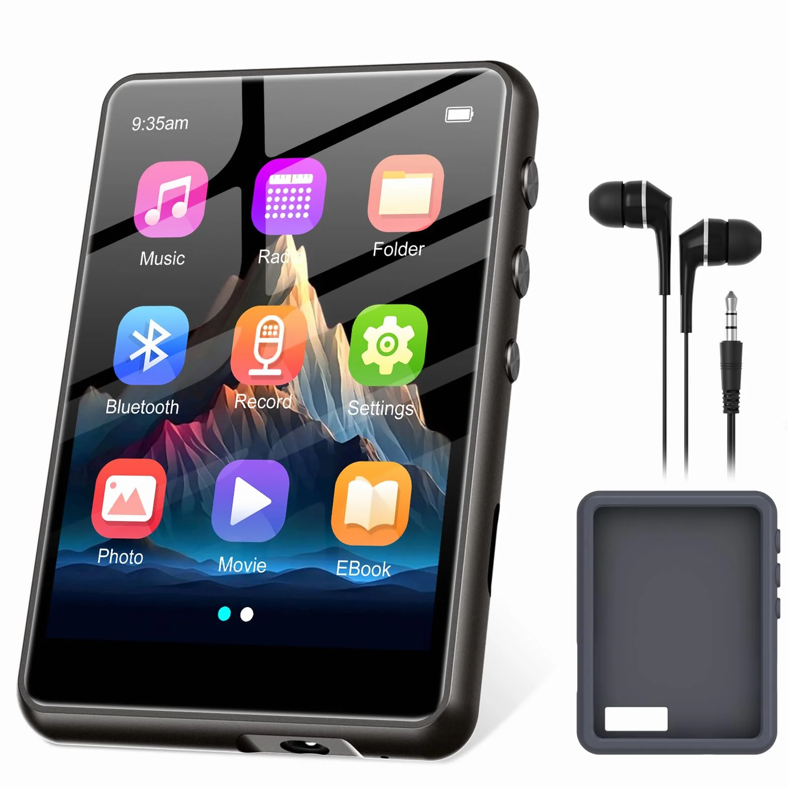 Lettore MP3 128GB Bluetooth 5.3, ZAQE 2,4” Full Touchscreen Lettore MP3 sportivo portatile, Altoparlanti integrati ad alta definizione, Radio FM, Registrazione, Line-In, Suono HiFi, fino a 512GB, Nero