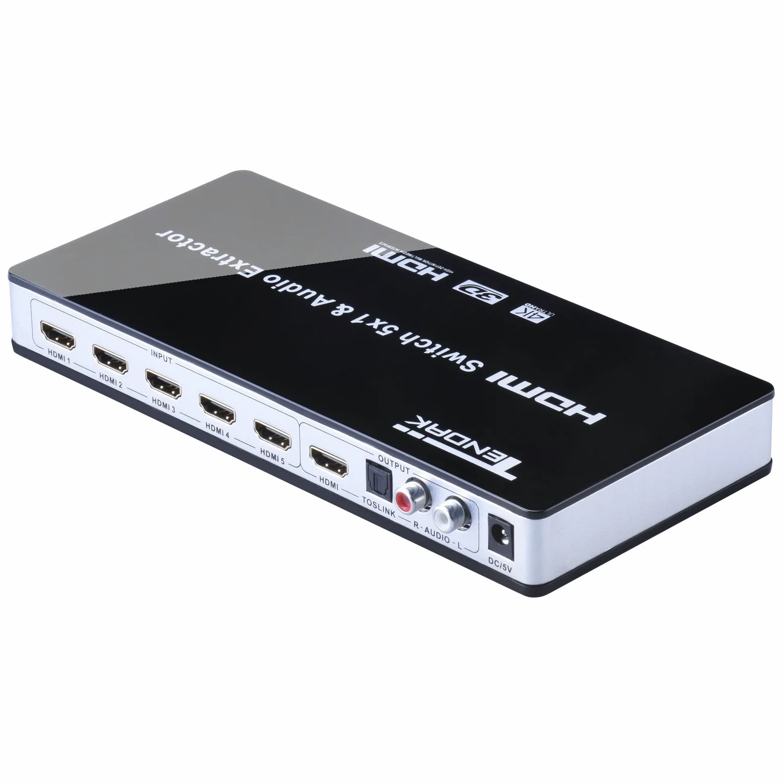 Tendak Switch HDMI 4K 5 su 1 con SPDIF e L/R Audio Extractor, Telecomando, Supporta Arc HDMI 1,4