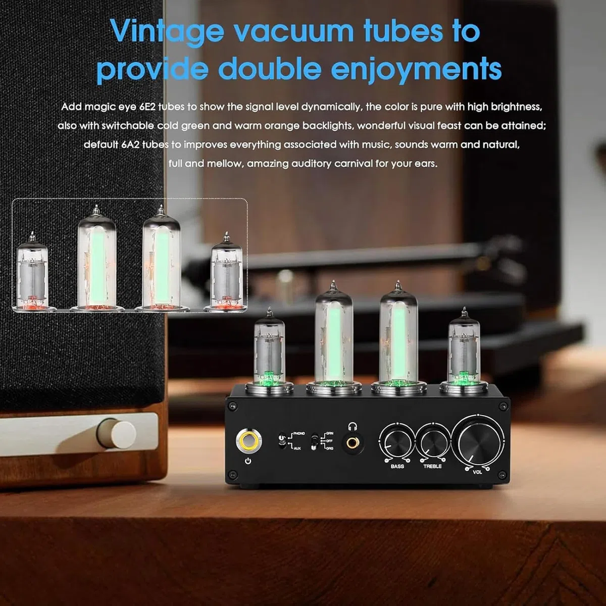 Phono Preamplificatore Vacuum Tube con controllo del guadagno e manopola del volume per giradischi MM, stereo RCA/3,5 mm per sistemi audio domestici