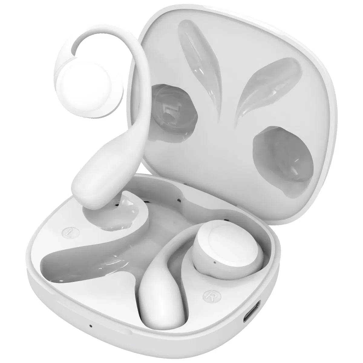 SPC Ether 2 Sense – Cuffie wireless Bluetooth Open-Ear con cancellazione del rumore nelle chiamate, batteria a lunga durata (30h), microfono, doppia connettività, IPX4 - Bianco