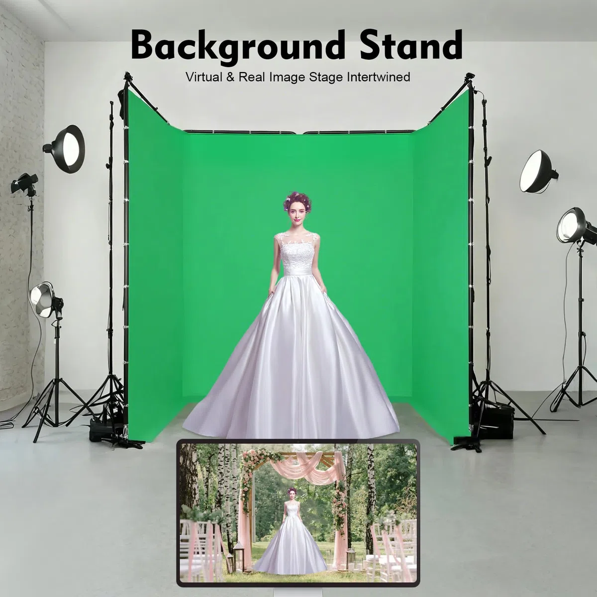 4 x 2,4 m grande sfondo verde pieghevole con supporto per videoconferenze, studio fotografico, 4 x 2,4 m