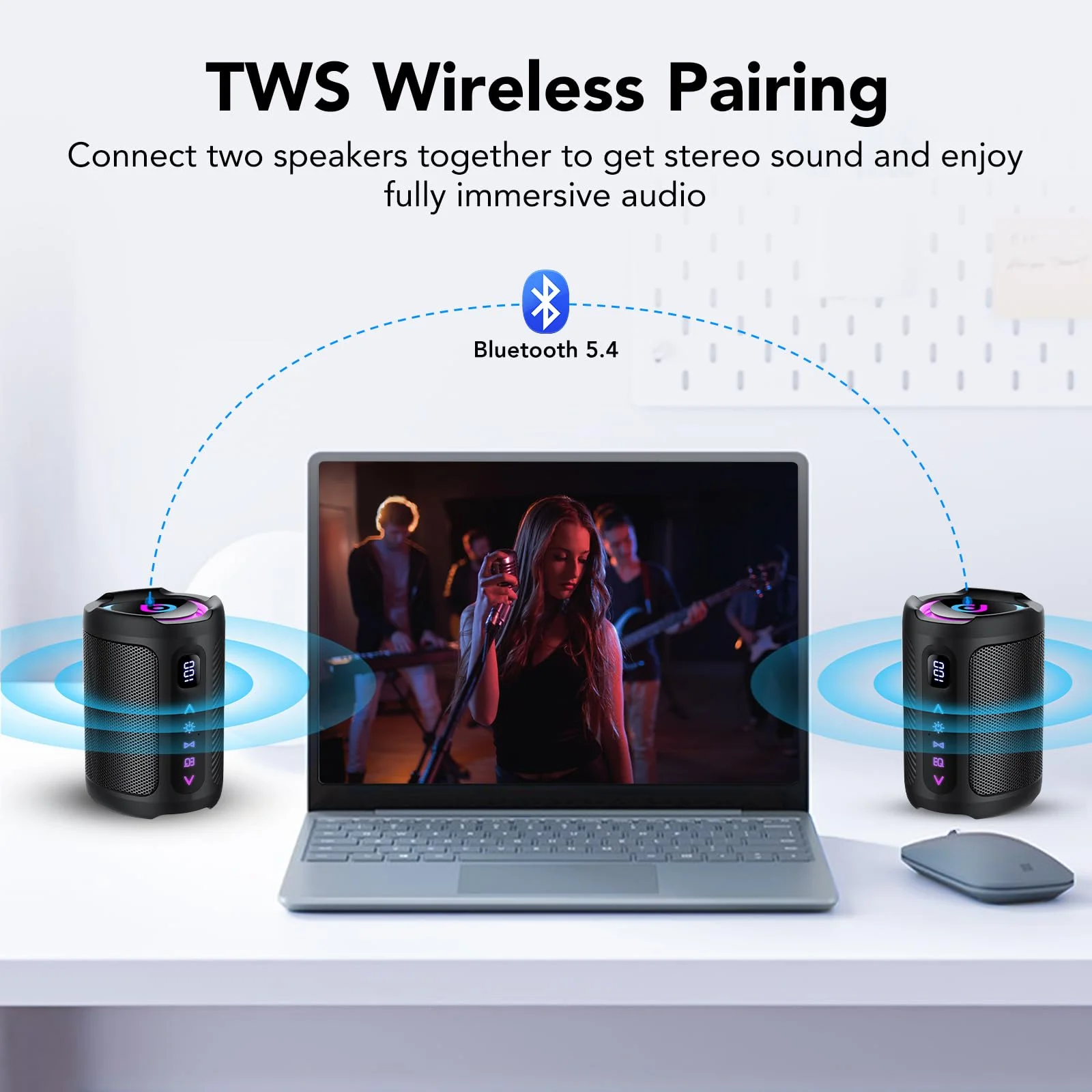 Cassa Bluetooth Portatili senza fili con luce LED, Display Digitale Intelligente+Smart EQ, Altoparlante Bluetooth Bassi Potente, Bluetooth 5.4, Speaker da Esterno per Viaggi, Sport, Feste, Ciclismo