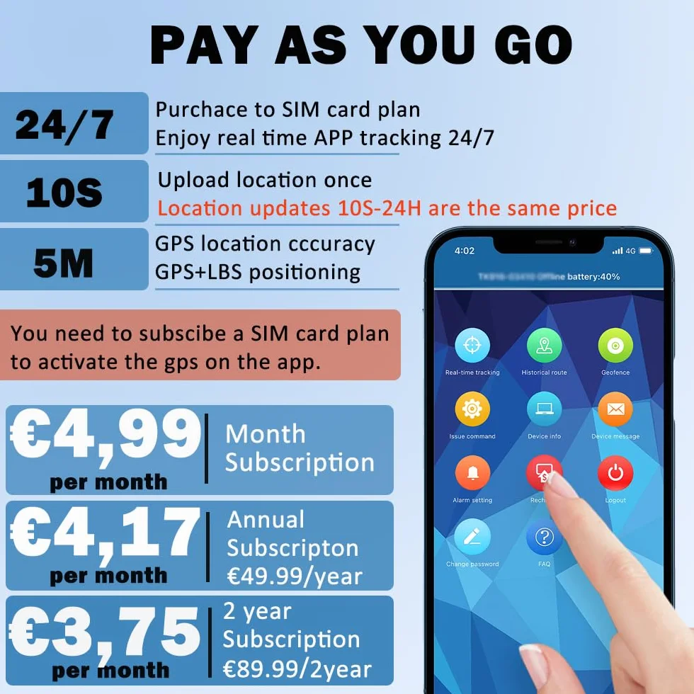Localizzatore GPS per auto 4G TK905E con scheda SIM, batteria da 5000 mAh Localizzatore antifurto 4G con forte magnete nascosto, allarme a vibrazione, limite di velocità e localizzatore GPS Geo-Fence