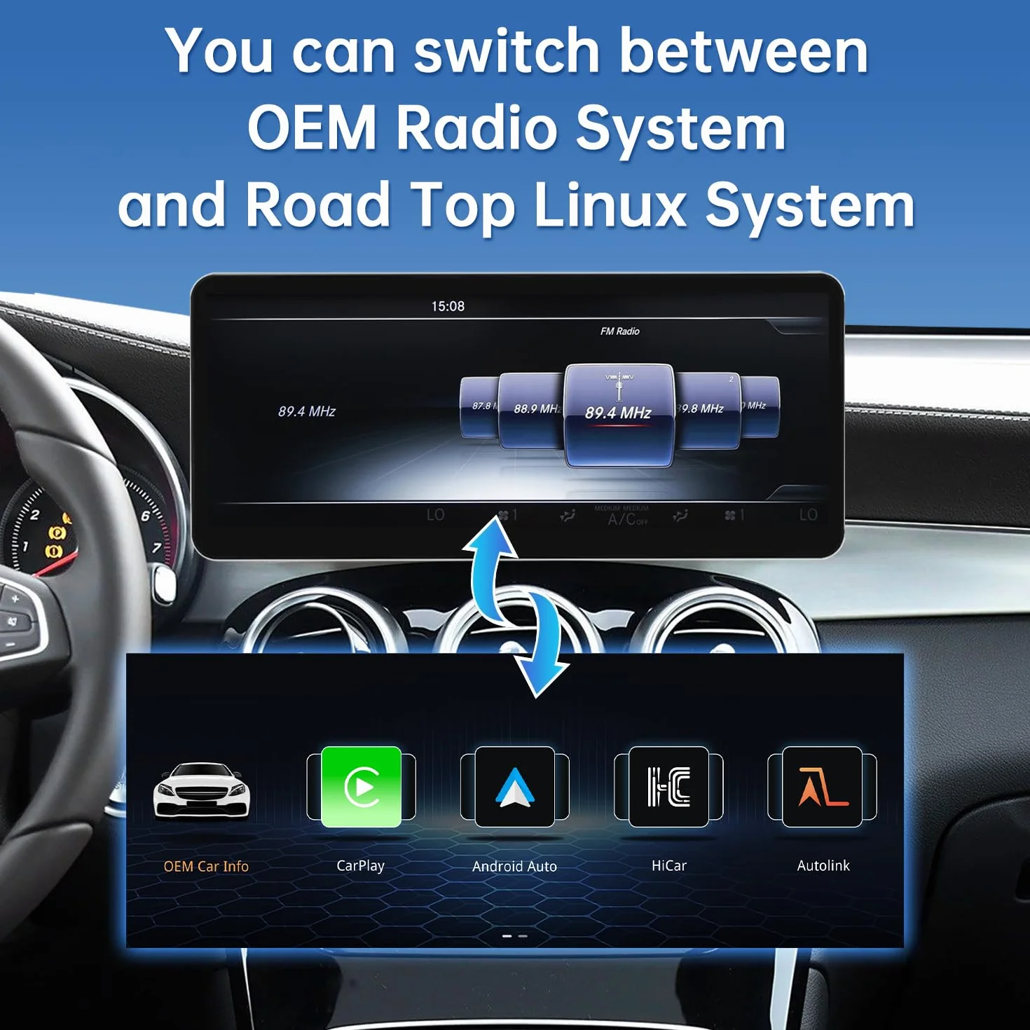 Road Top Autoradio CarPlay 12,3" per Mercedes Benz C GLC V W205 con NTG5 | 2015-2018, Schermo Touchscreen ultrasottile Linux HD IPS, CarPlay senza fili, Android Auto, MirrorLink, Autoradio Bluetooth