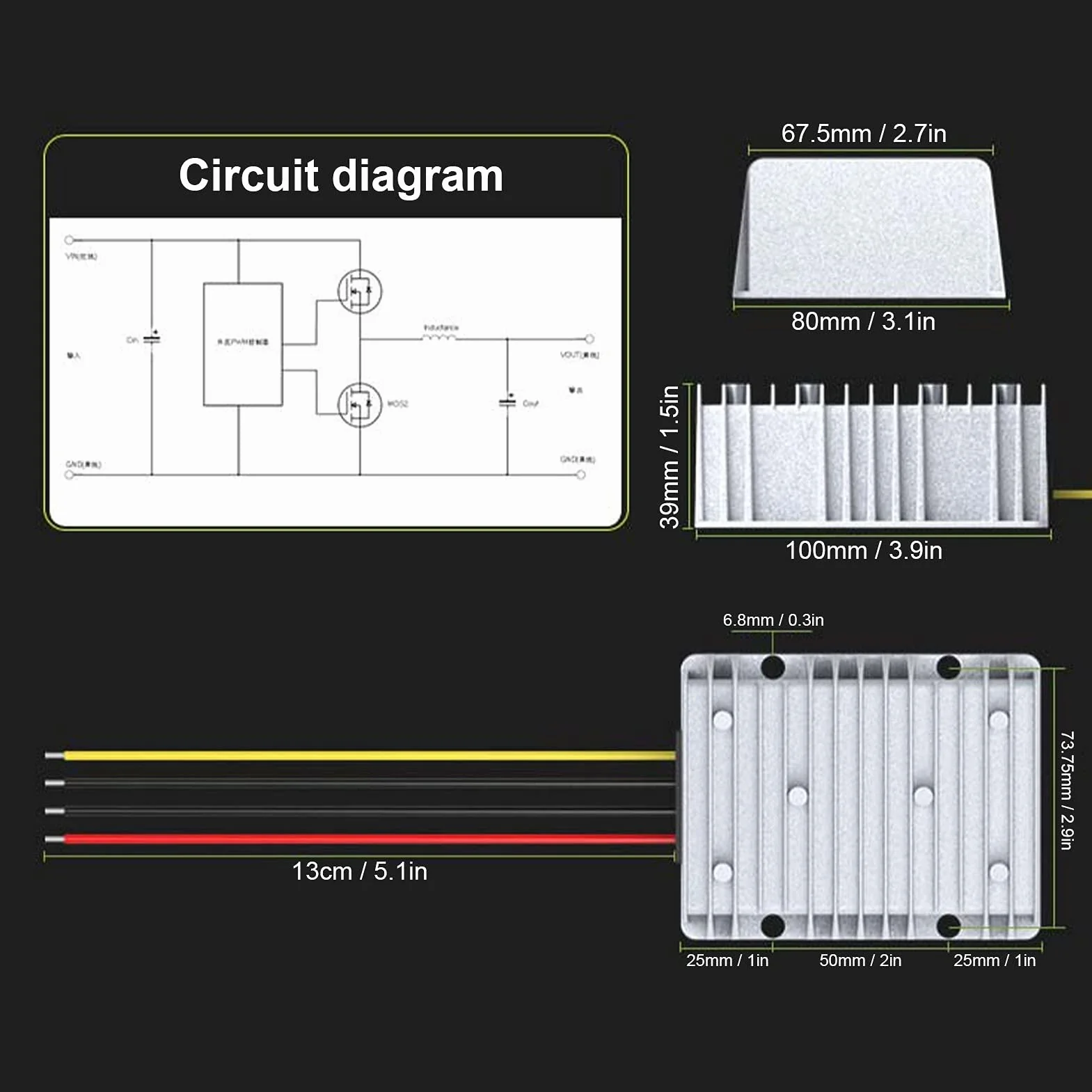 Buachois Convertitore DC/DC Riduttore Regolatore 36V/48V Step Down to DC 24V 30A 720W Convertitore Impermeabile con Porta USB Custodia Protettiva per Auto Car Truck