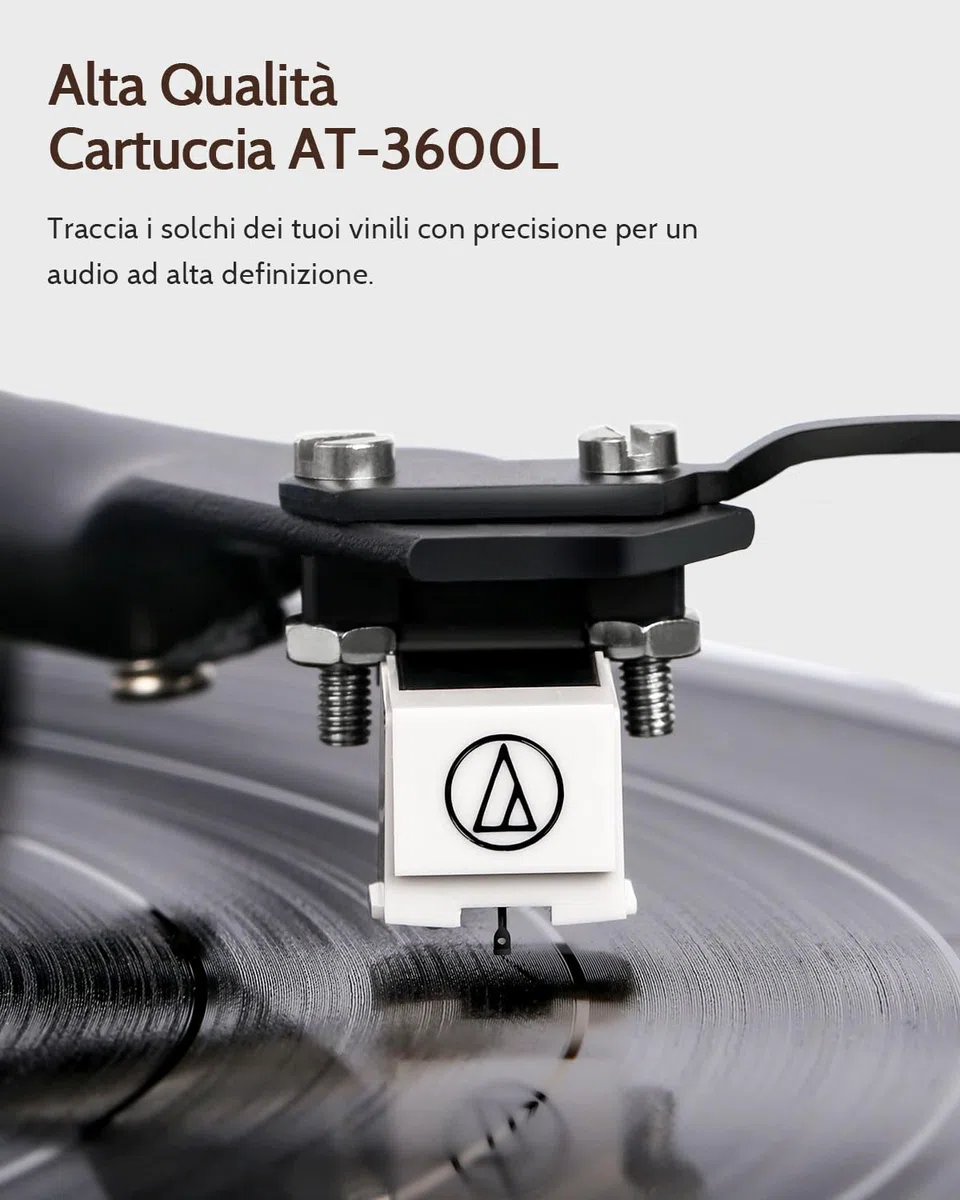 1 BY ONE Giradischi Vinili Bluetooth Hi-Fi con Diffusori da Mensola 36W | Testina AT3600L, Contrappeso Regolabile, Connessione Wireless, Registrazione USB MP3, Spegnimento Automatico, Uscita RCA
