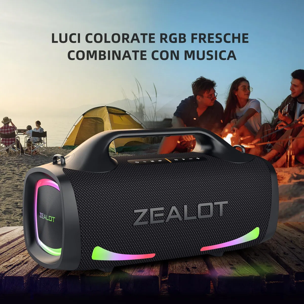 ZEALOT Cassa Bluetooth,100W Altoparlante Wireless,Bluetooth 5.3,Luce LED,USB-C,Impermeabile IPX6,supporto Micro SD,USB,AUX,per il campeggio,la spiaggia e le feste