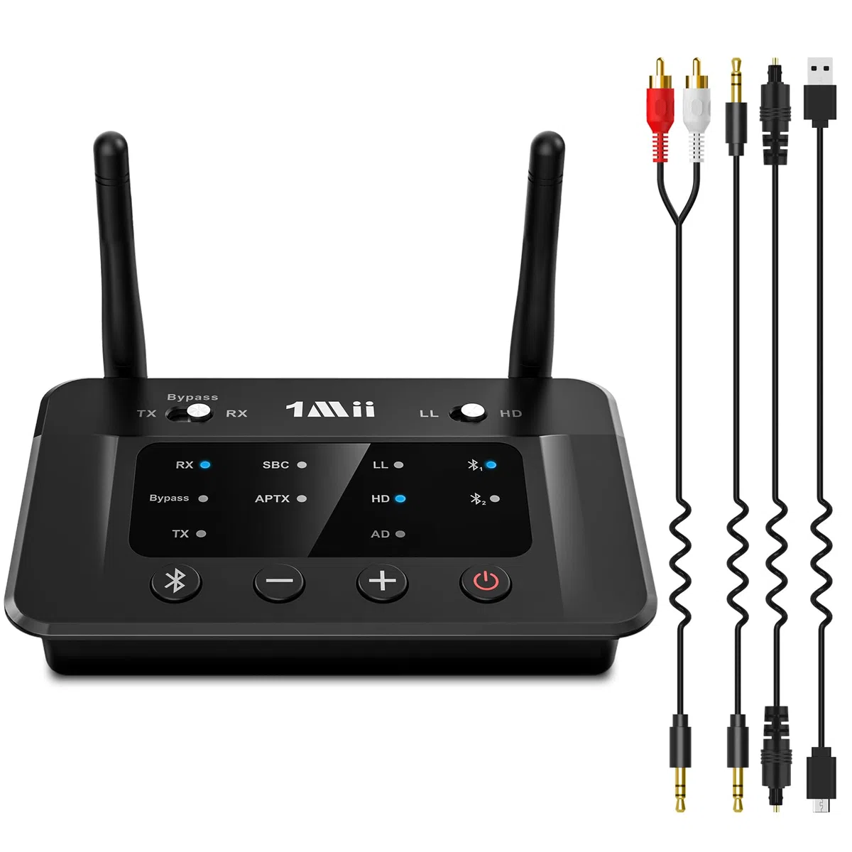 1Mii B03 Trasmettitore Bluetooth 5.3 per TV, Ricevitore Adattatore Audio HiFi aptX Bassa Latenza 3.5mm AUX/Ottico, Dual Link per 2 Cuffie BT, Soundbar, Impianto Stereo Lungo Raggio