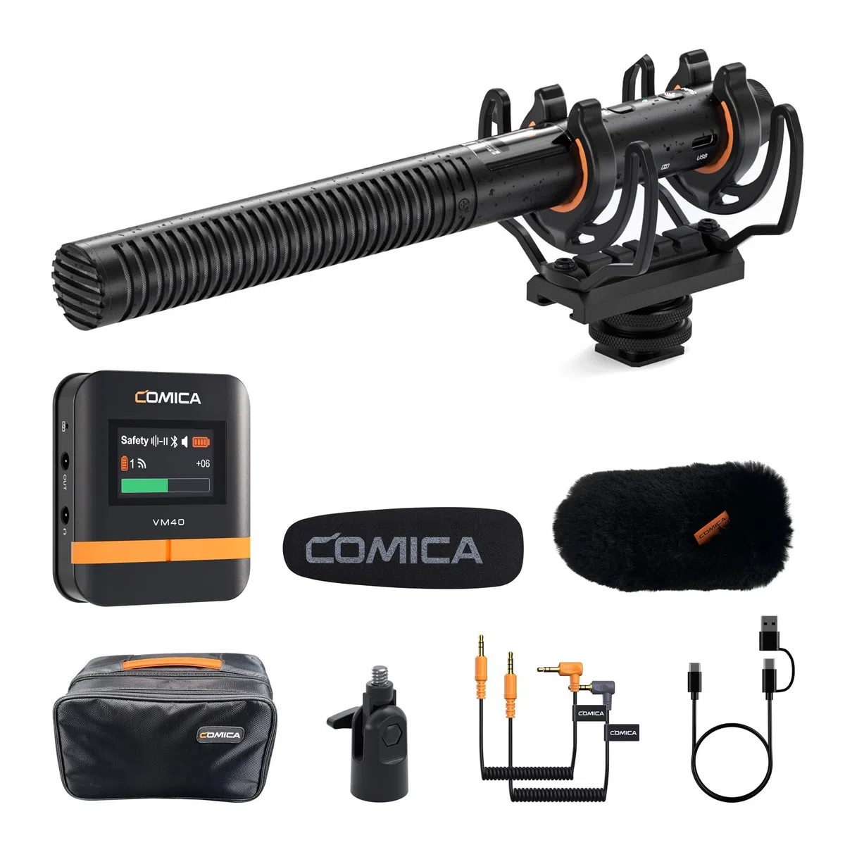 COMICA VM40 Microfono shotgun a registrazione integrata 32G, microfono per telecamera wireless con registrazione flottante 48kHz/32 bit per smartphone con telecamera (1RX+1TX)