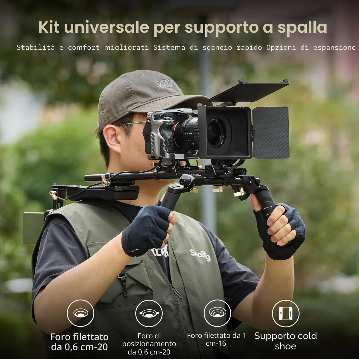SMALLRIG Kit di Supporto per Spalla (Versione Classica), Doppie Maniglie, Aste da 15 mm, Supporto Video Universale per Spalla con Sgancio Rapido per Arca, per SMALLRIG Follow Focus - 4480