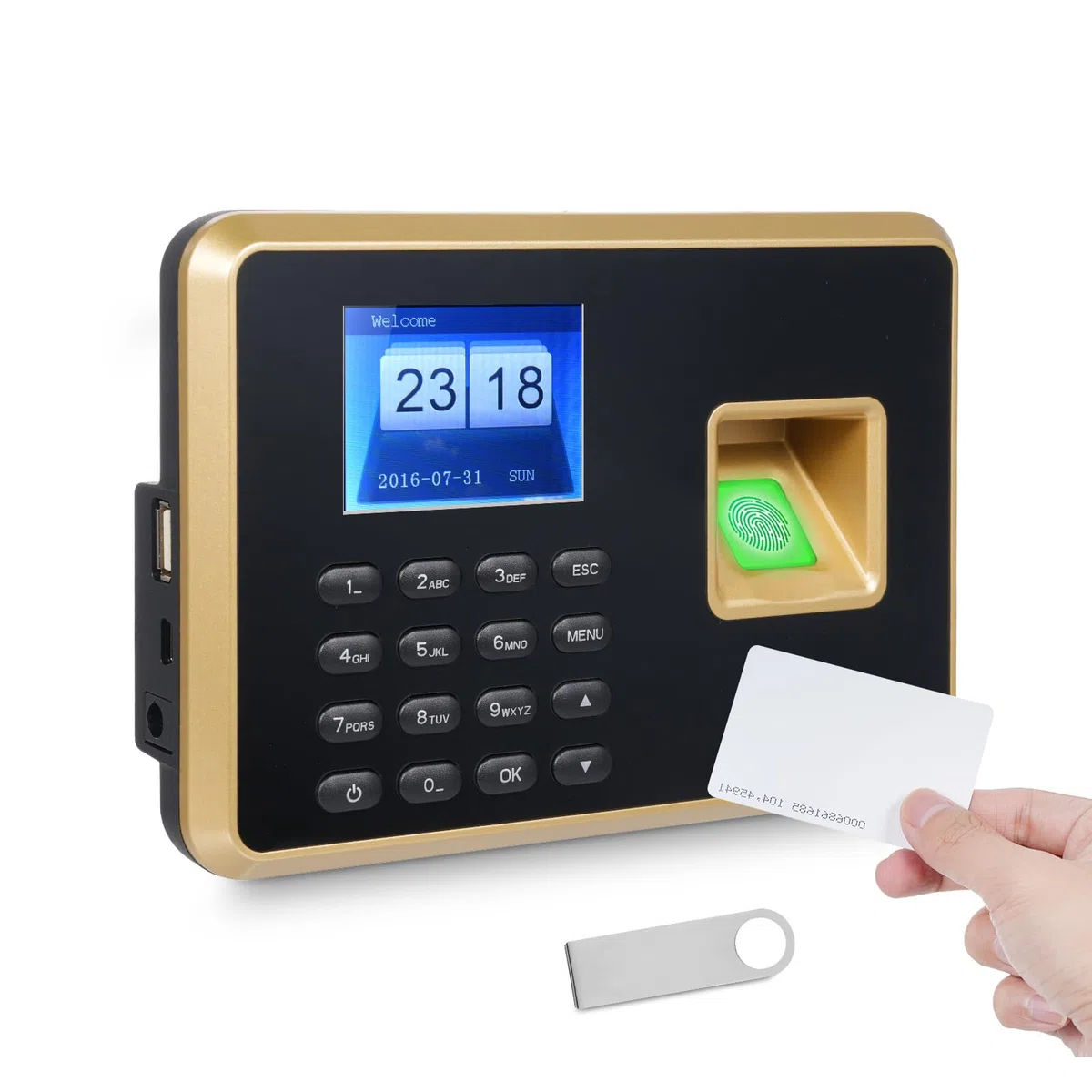 Bisofice A2 Rilevatore Presenze Dipendenti con Scansione impronte digitali e RFID Password, Timbratrice Presenze Prompt Vocale, Timbracartellini Display da 2,4", Italiano