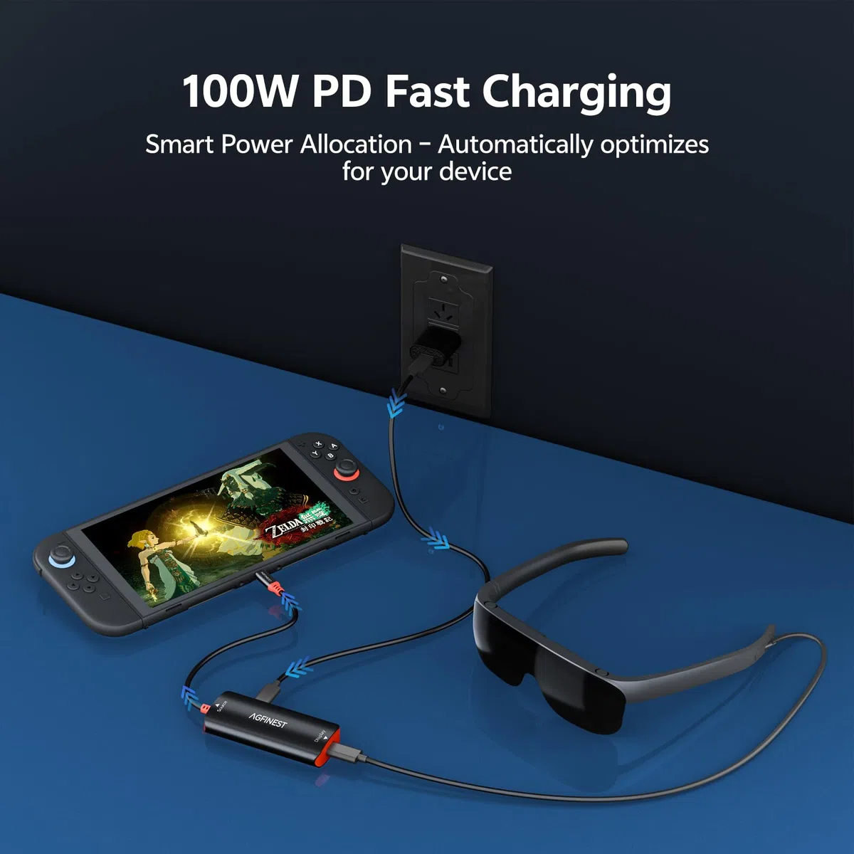 Adattatore per occhiali da USB-C a AR Switch 2 - 4K @ 60Hz 2K @ 120Hz 100W PD USB-C Porta dati USB-C per tastiera mouse, compatibile con iPhone17/16 Switch Steam Deck Laptop a XREAL, VITURE, Rokid AR