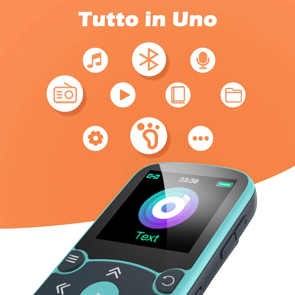 AGPTEK Lettore MP3 Running 32 GB, Lettore MP3 con Clip Bluetooth 5,3, MP3 Player Sport Mini Portatile, Contapassi Integrata, Radio FM, Registrazione, Lettura E-book, Slot TF Fino a 128 GB (Blu)