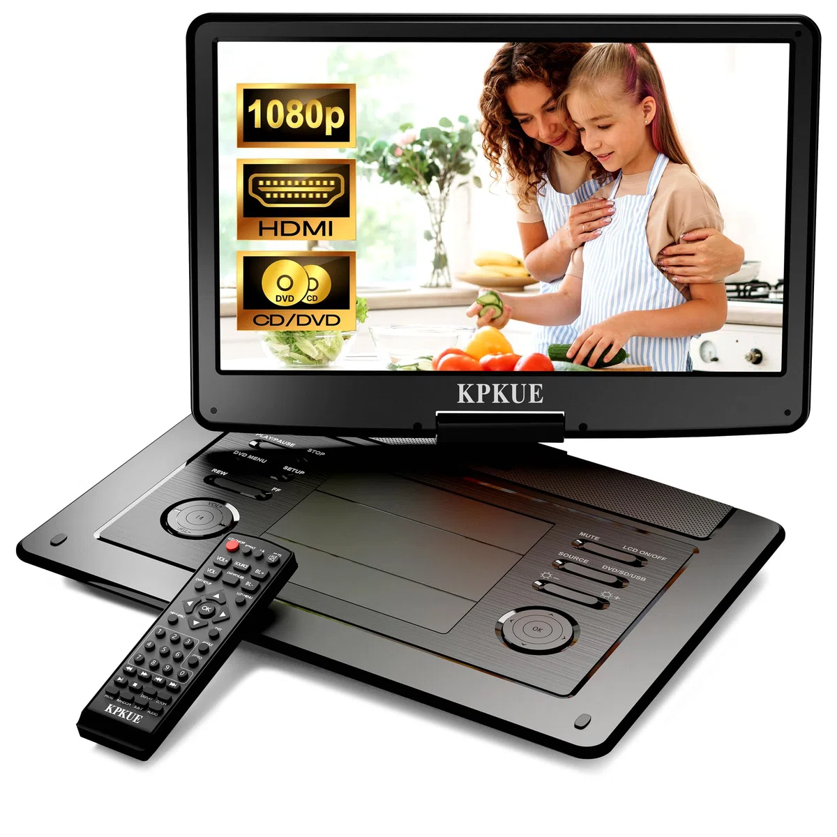 Lettore DVD portatile da 15,6 pollici con schermo FHD - Ampio display girevole per fornire intrattenimento in auto, batteria integrata a lunga durata, supporta più formati di dischi, HDMI, USB, SD