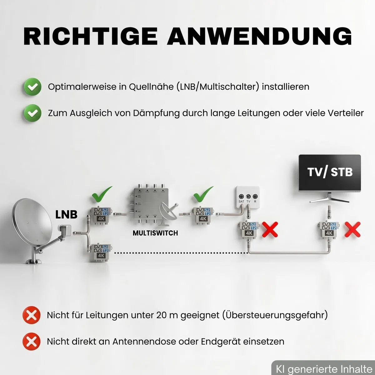 TronicXL Amplificatore di segnale da 60 dB con splitter satellitare a 3 vie, distributore antenna per DVB-S2 (satellite) / DVB-T2 (antenna), 4K 8K UHD TV morbido