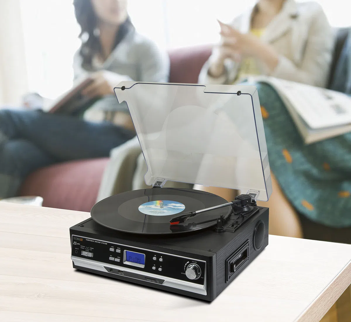 Technaxx Giradischi & Digitalizzatore di Cassette con Bluetooth – Lettore Vinile e Cassette con 3 Velocità 33/45/78 giri/min, Altoparlanti Stereo, Display LED, Uscita RCA, Nero – TX-22+