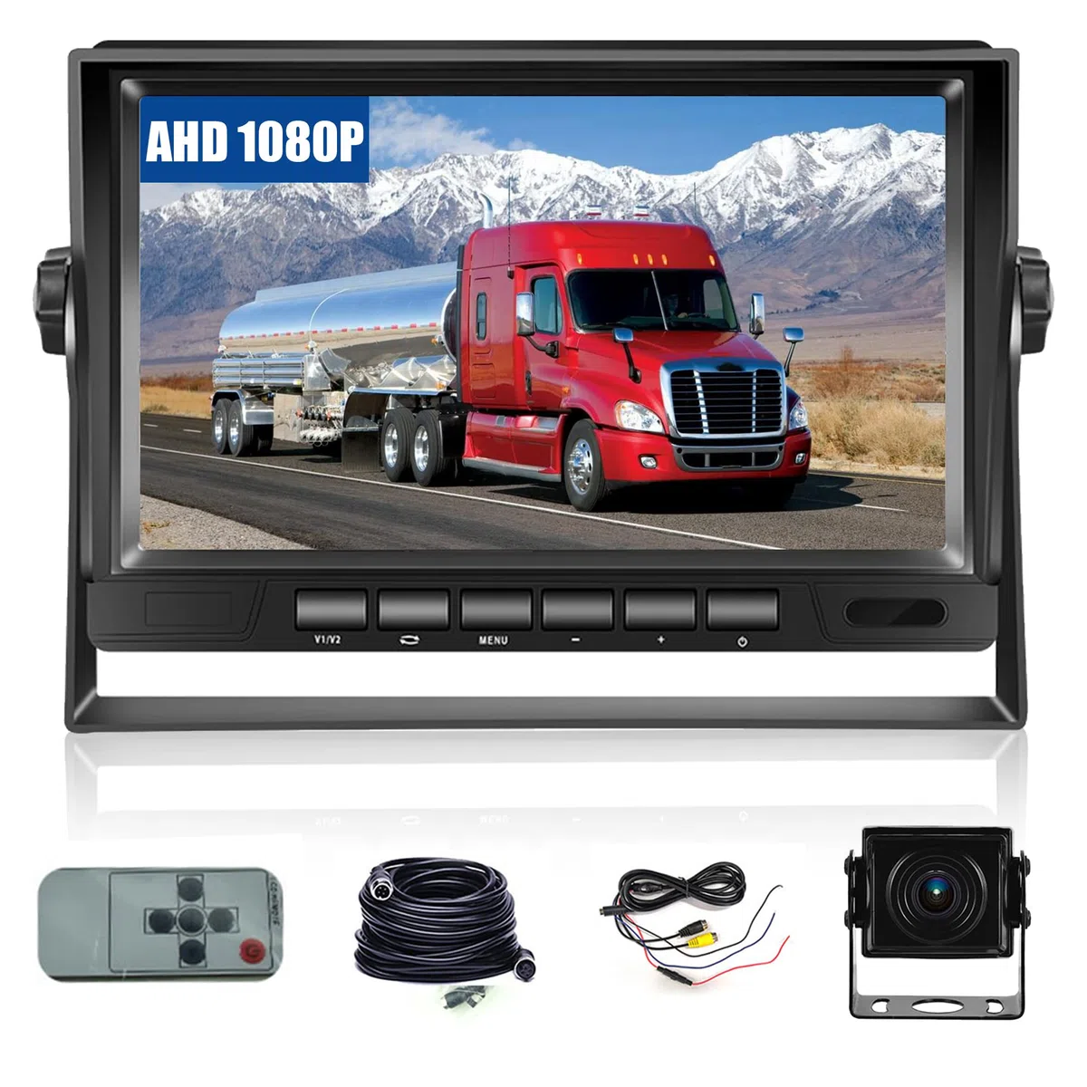 Rimoody Retrocamera Auto AHD 1080P 7 Pollice LCD Schermo Monitor Telecamera Retromarcia IP69 Impermeabile Telecamera Posteriore Visione notturna con 15m cavo per Camion/Camper/Furgone/Rimorchio